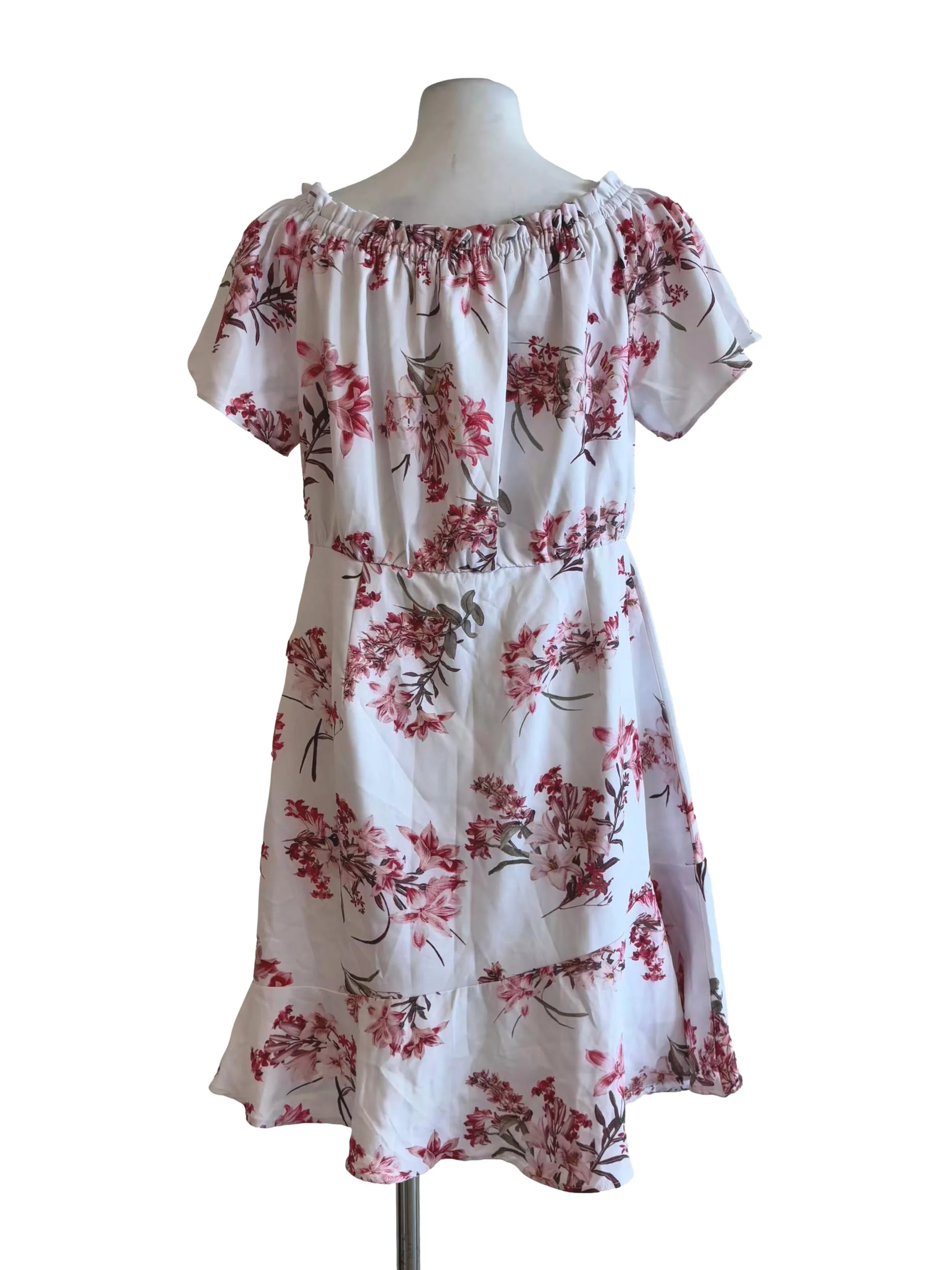 Pink Salt Off Shoulder Floral A-Line Dress - Image 2