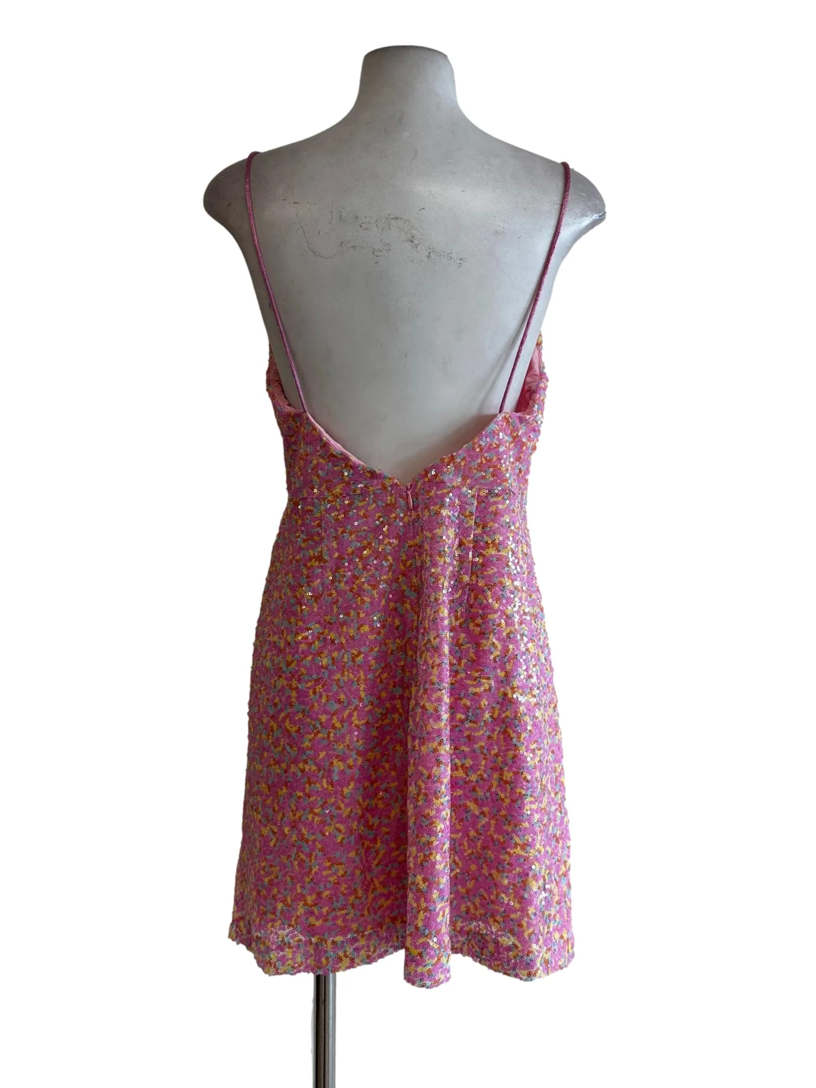 Pink Sequin Sleeveless Dress - Image 2