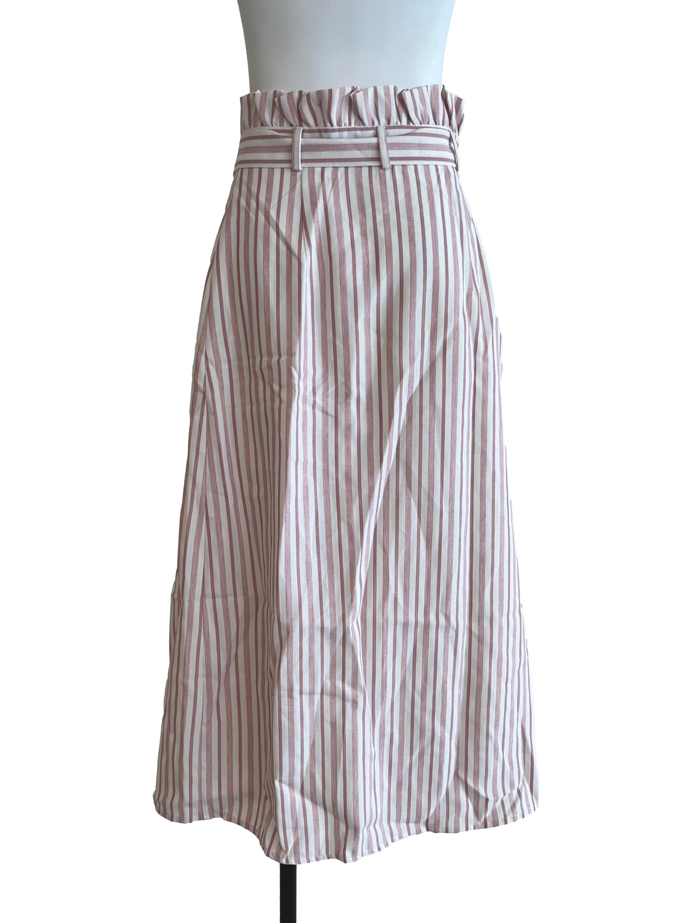Pink Striped Wrap Paperbag Skirt - Image 2