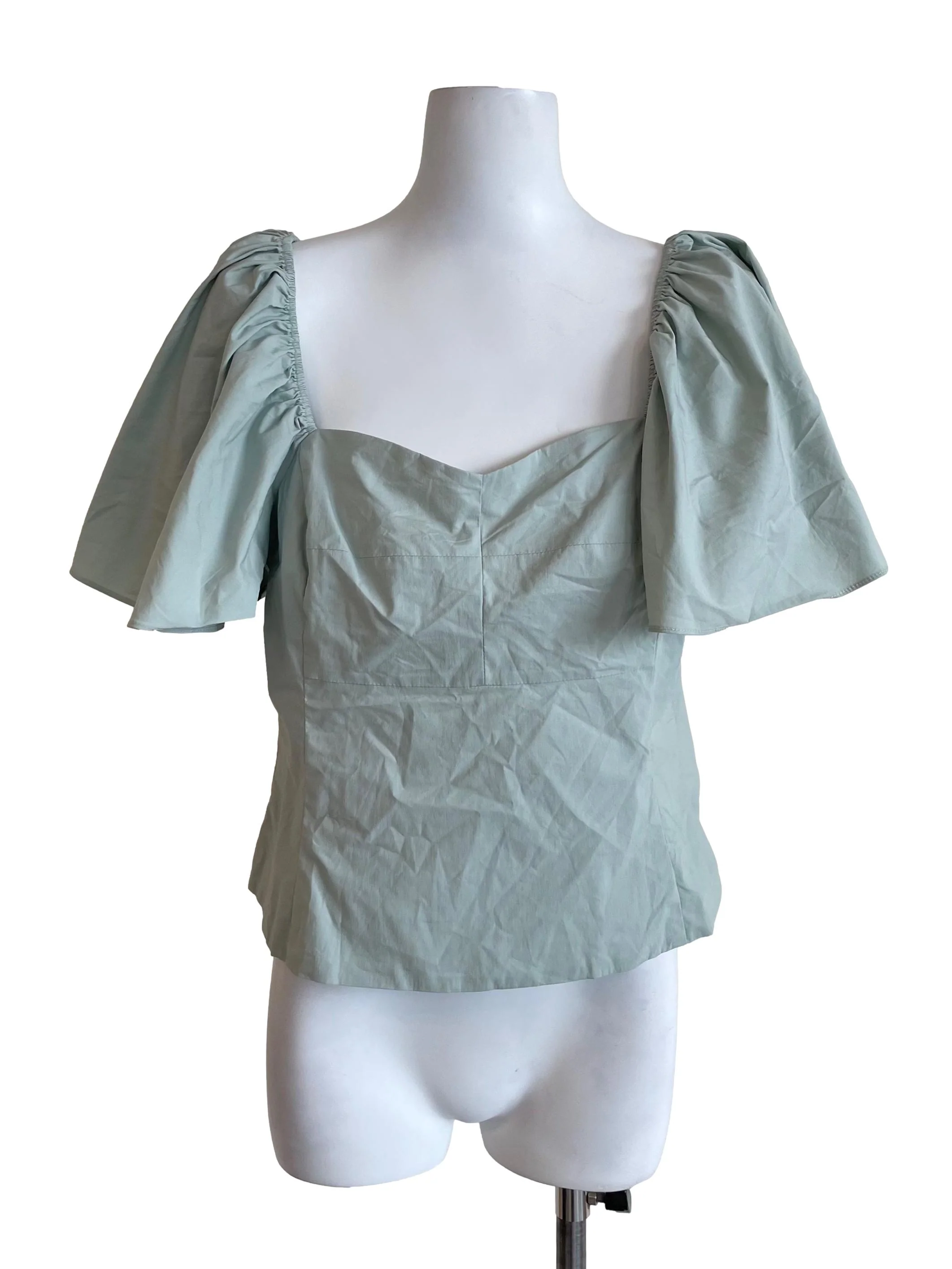 Pistachio Butterfly Sleeves Sweetheart Top