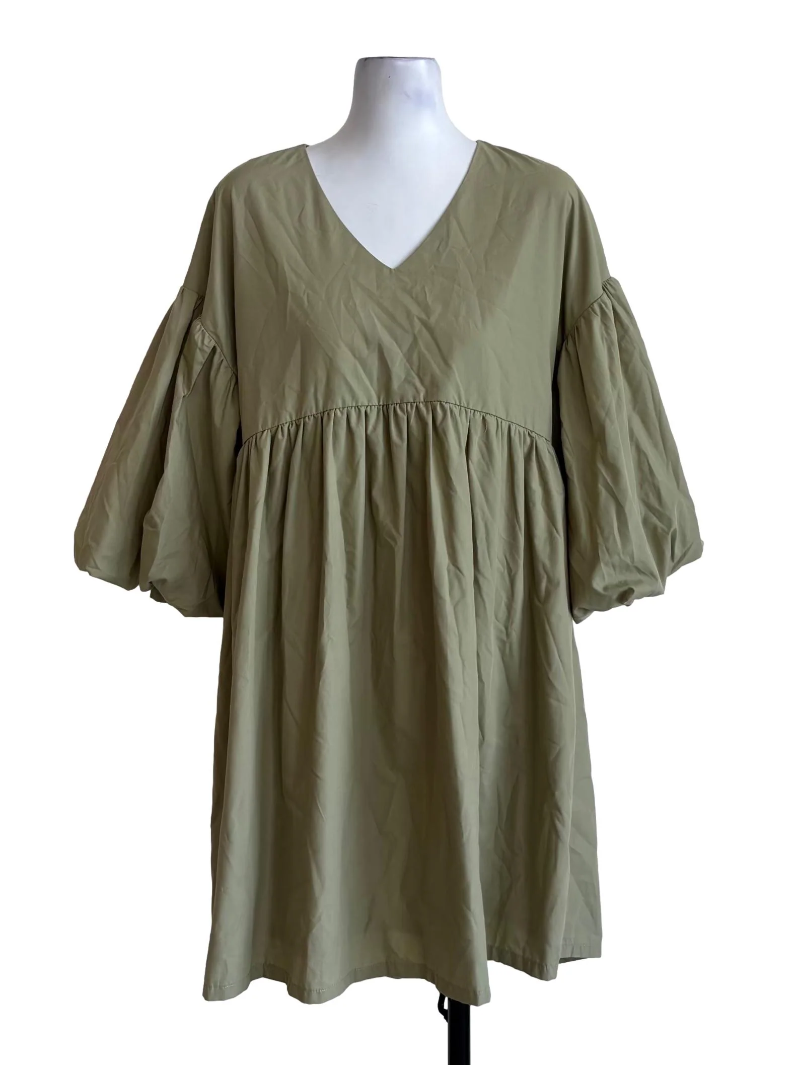 Pistachio Green Puff Sleeve Cotton Dress