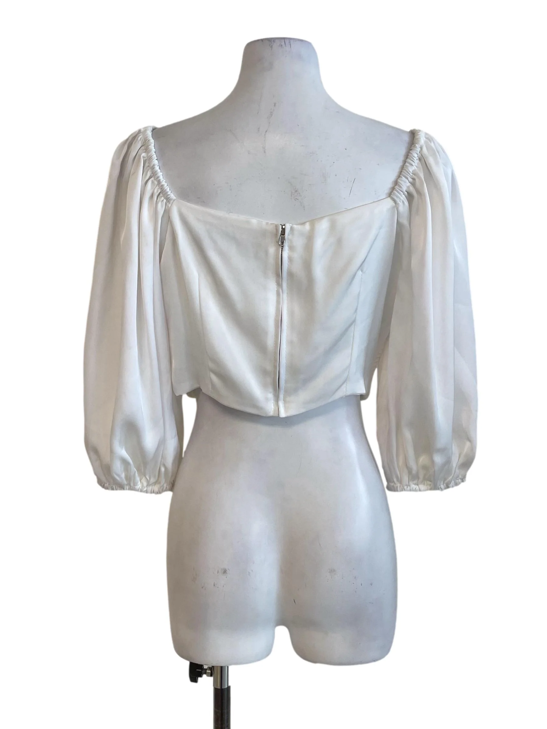 Plain White Pleated Crop Top - Image 2