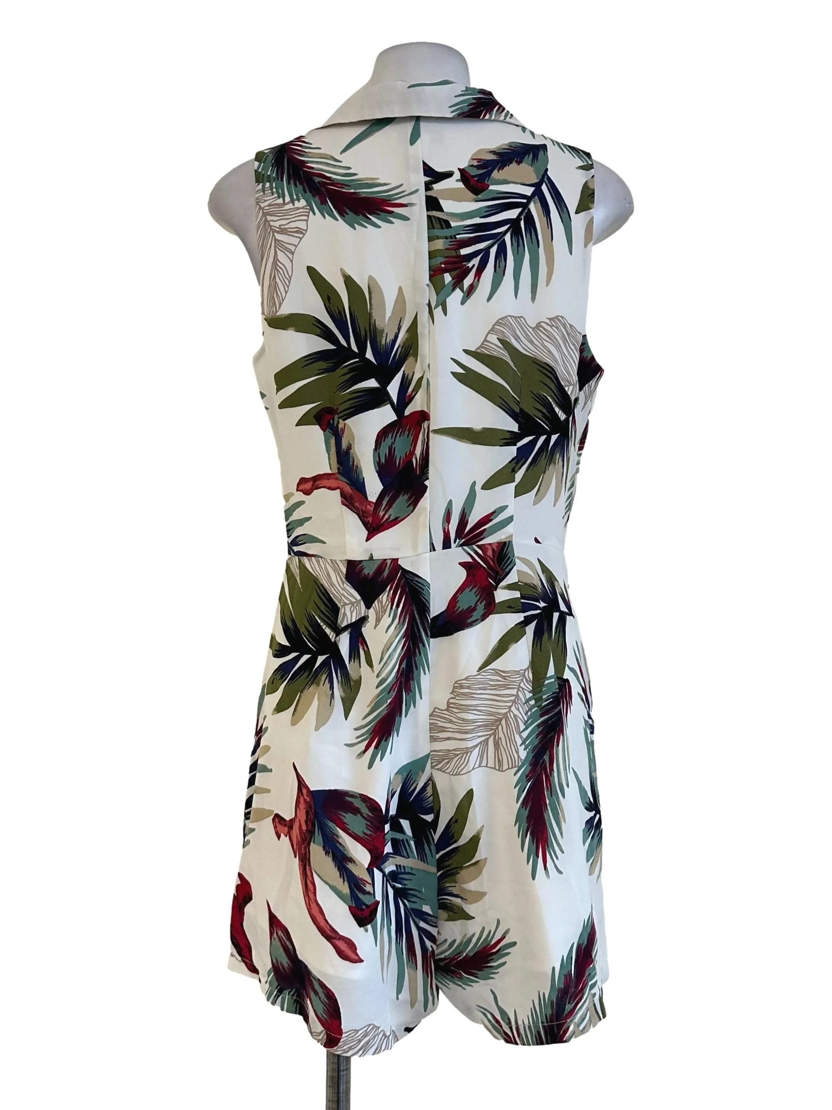Porcelain White Floral Pattern Sleeveless Romper - Image 2