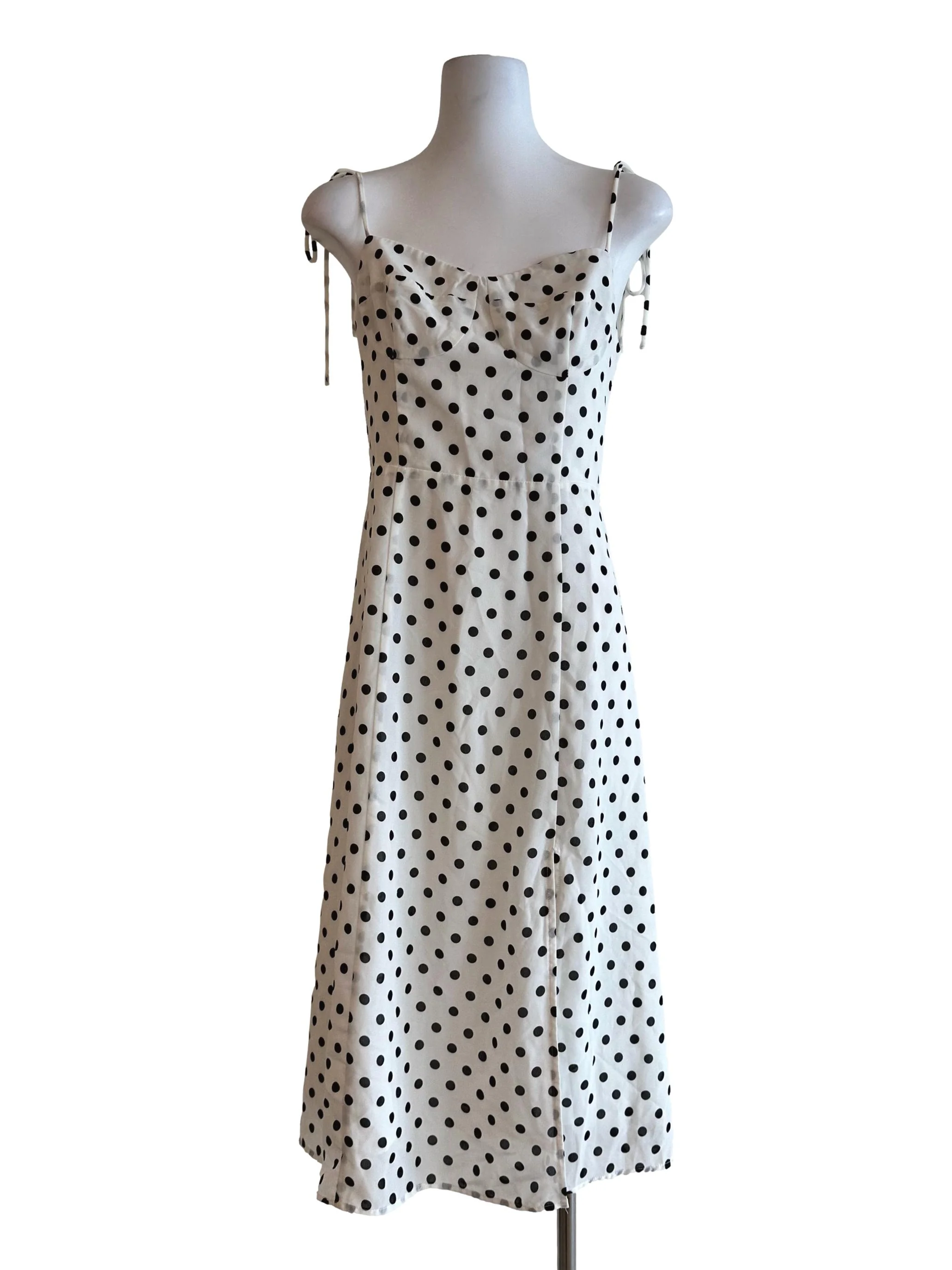 Porcelain White Polka Dot Slit Dress