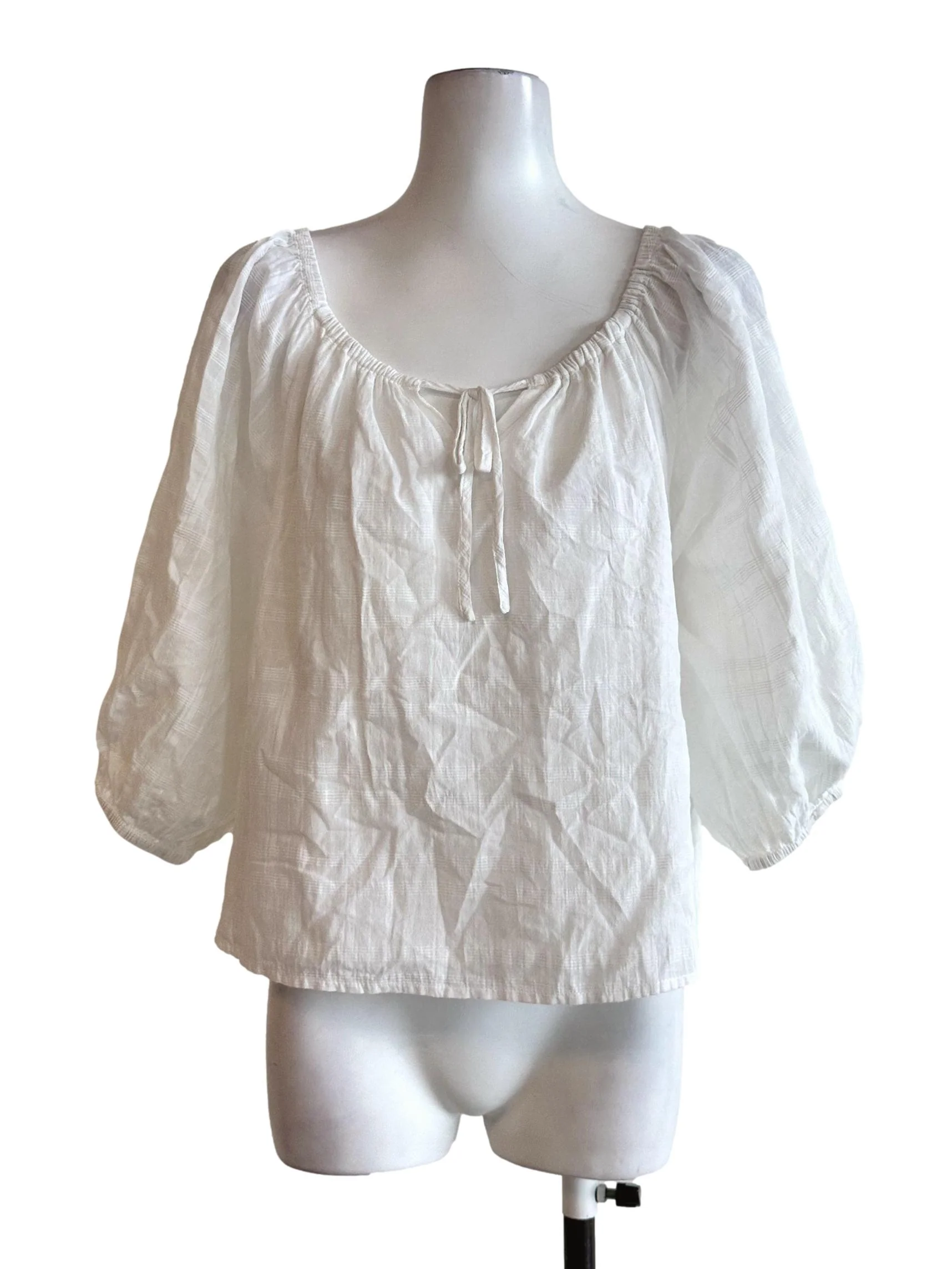 Porcelain White Textured Sabrina Neck Top