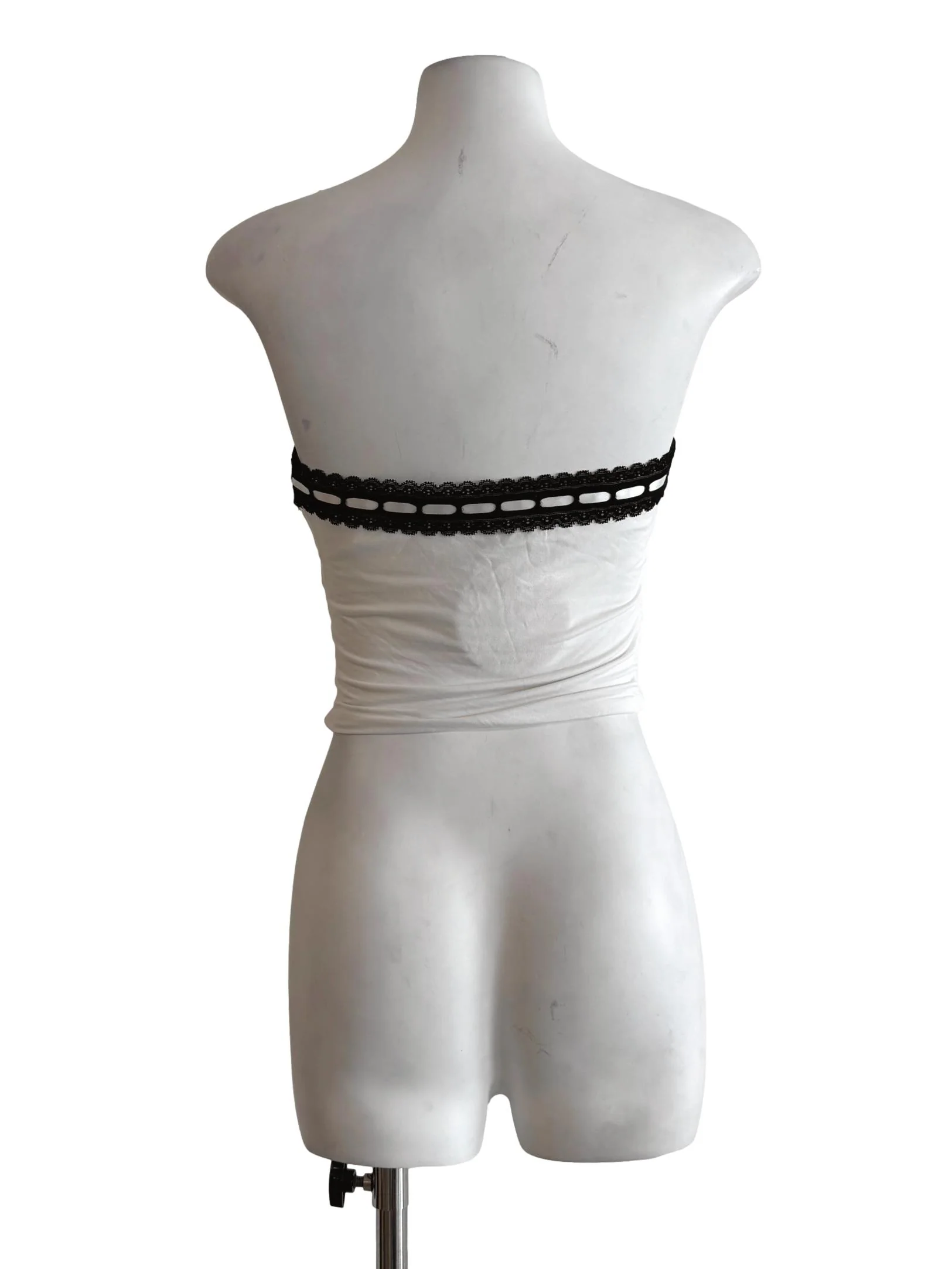 Powder White Black Hem Strapless Top - Image 2