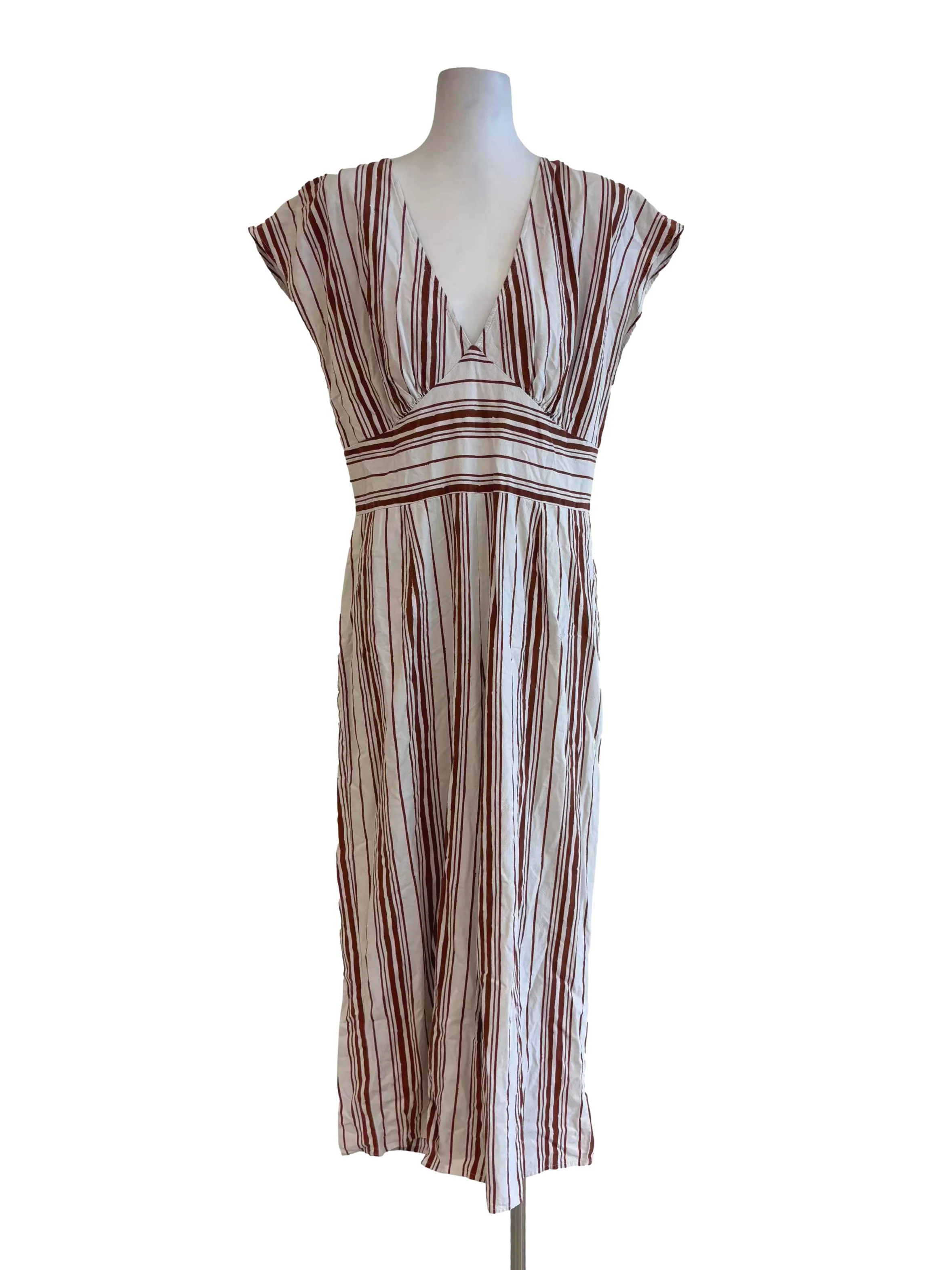 Powder White Brown Stripe Jumpsuit