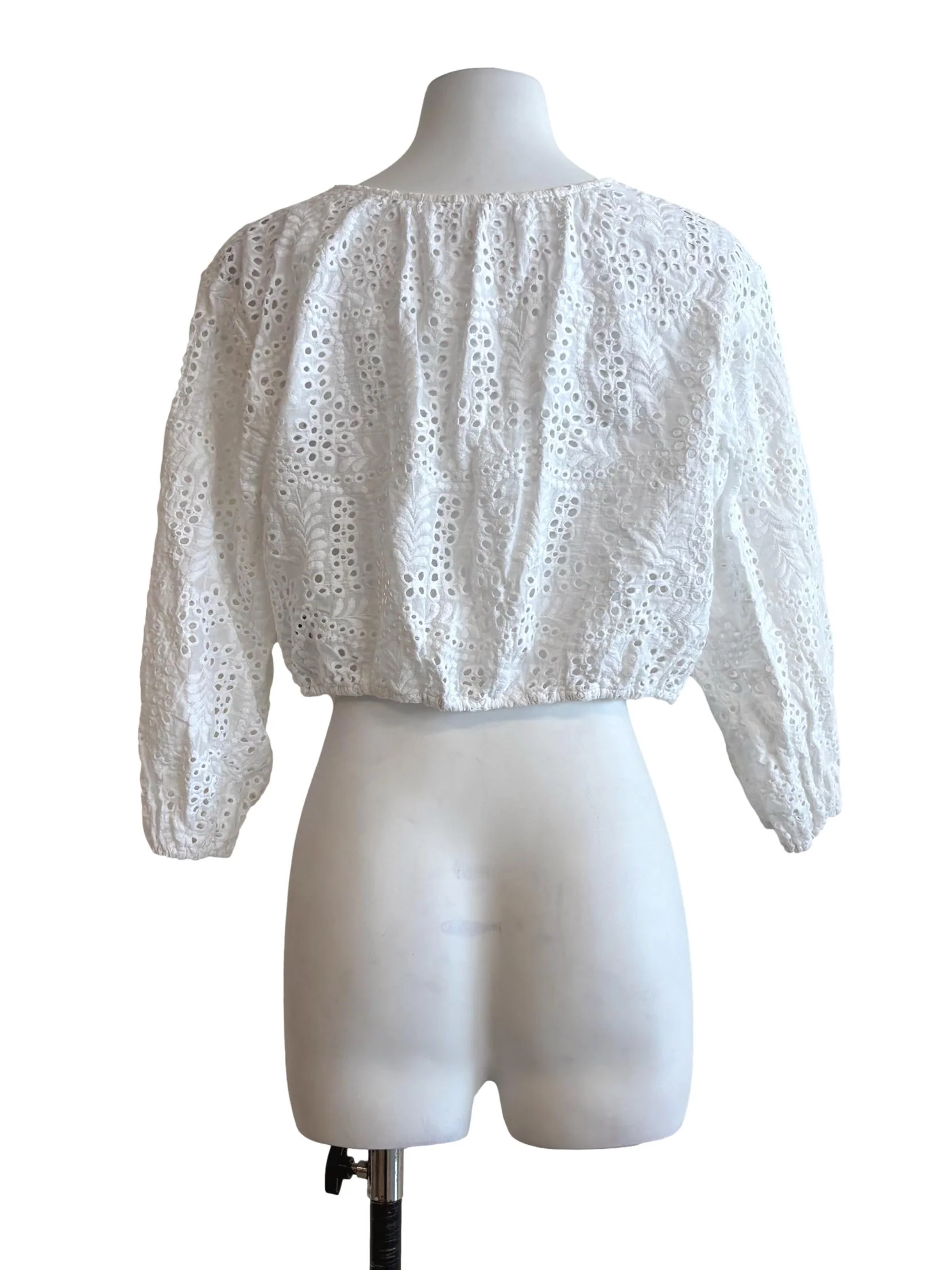 Powder White Buttoned Eyelet Top LB - Image 2