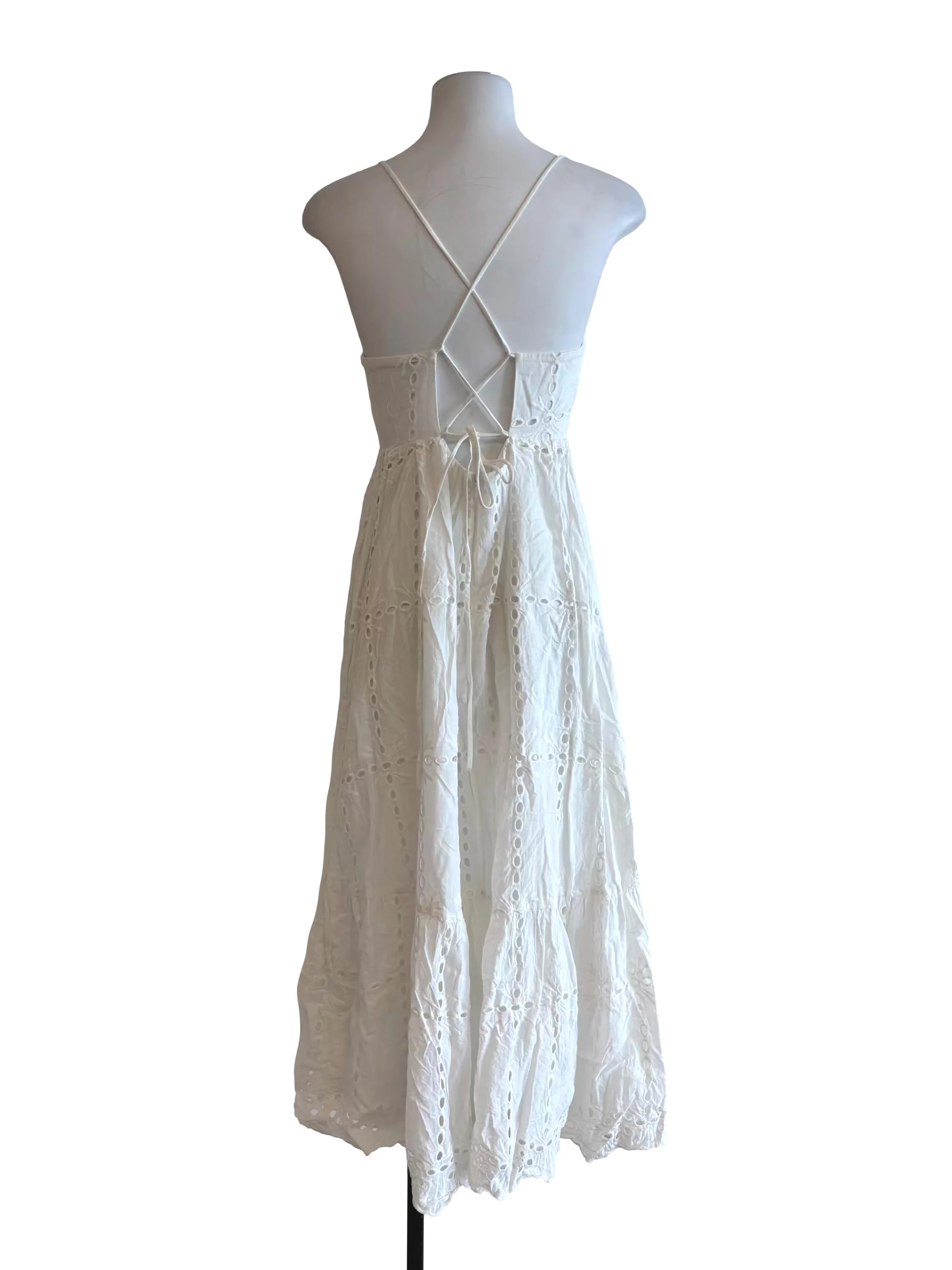 Powder White Cotton Eyelet Dress - Image 2