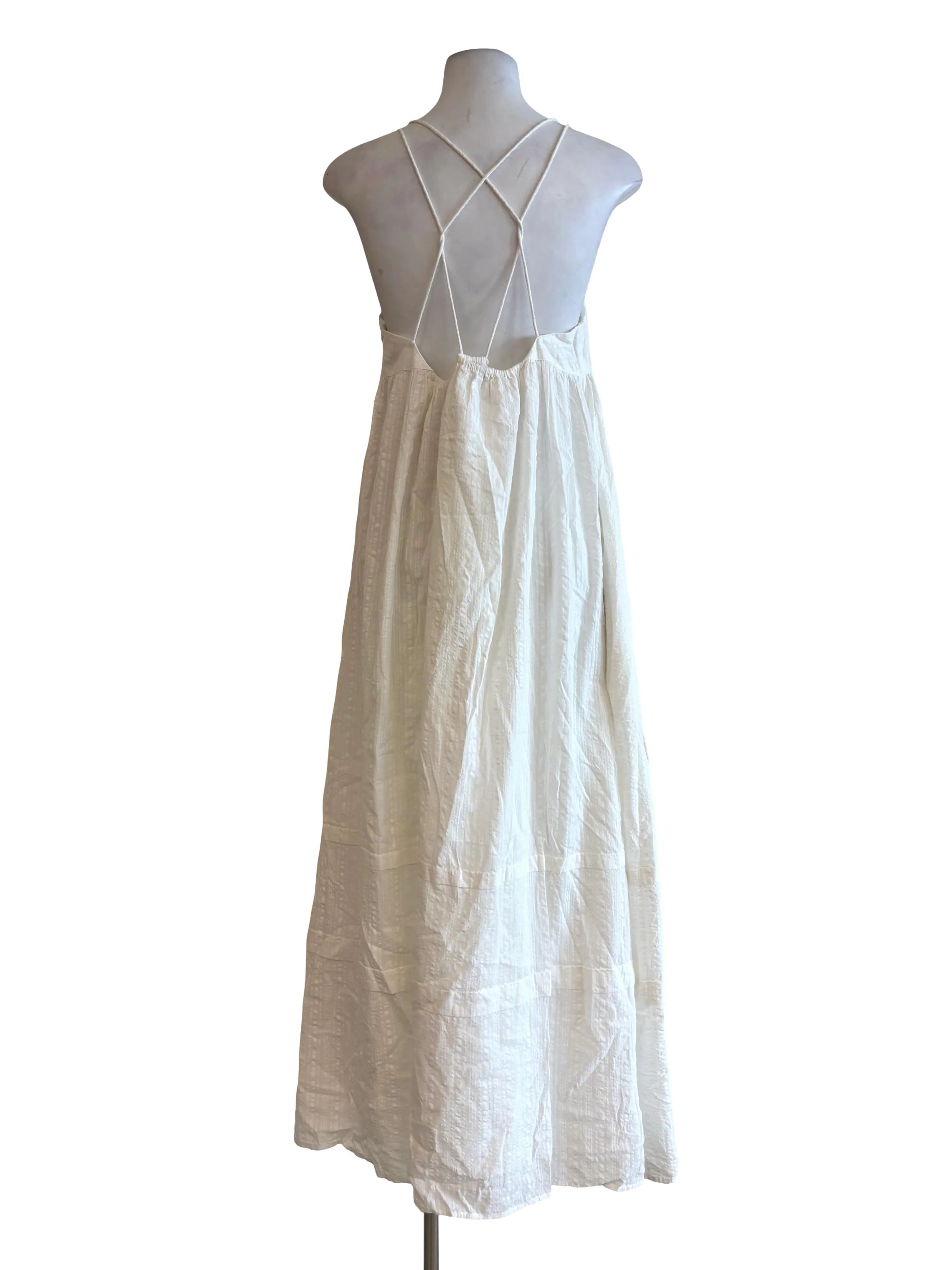 Powder White Double Strap Textured Flare Dress LB - Image 2
