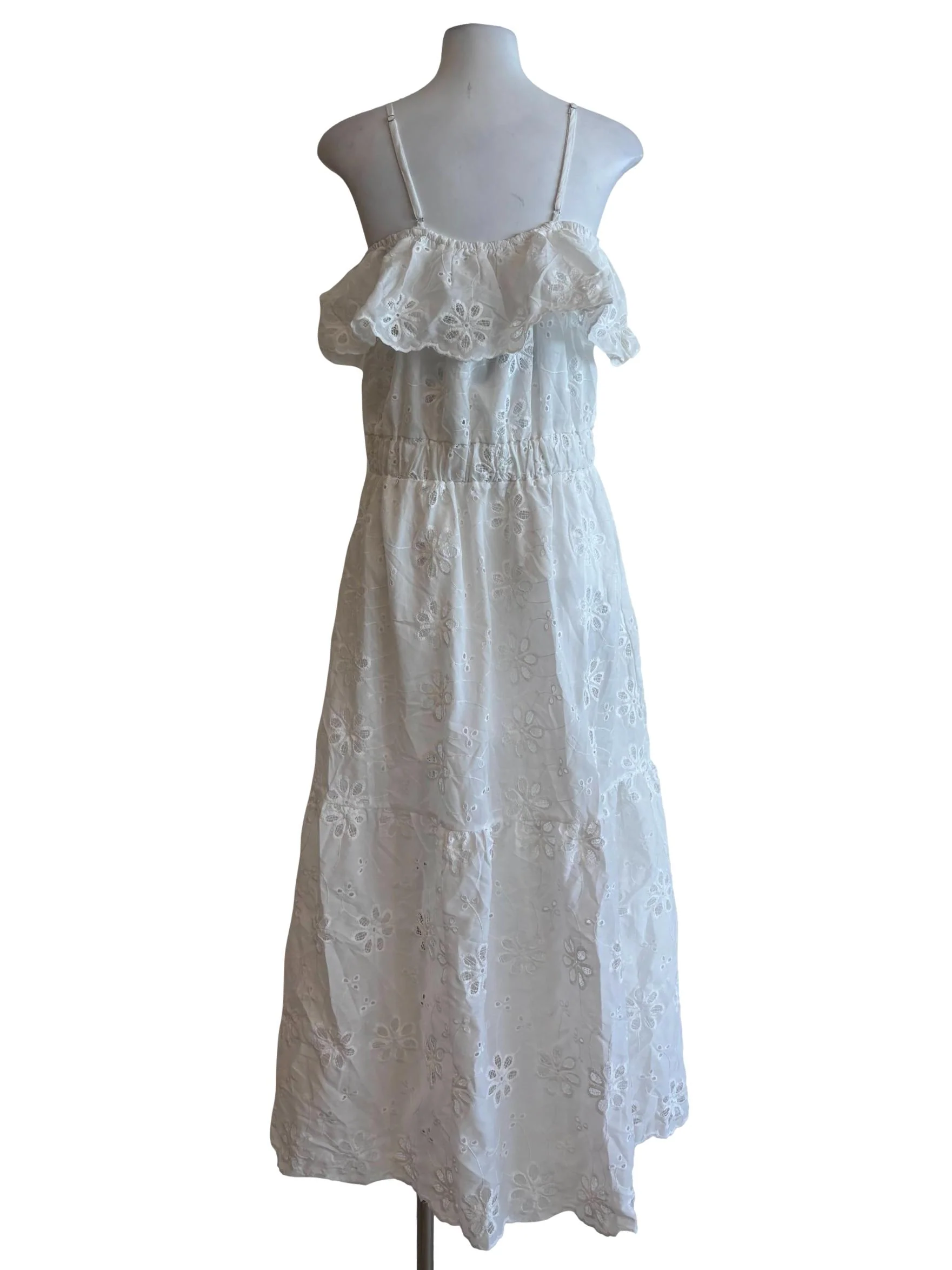 Powder White Embroidered Cotton Dress - Image 2