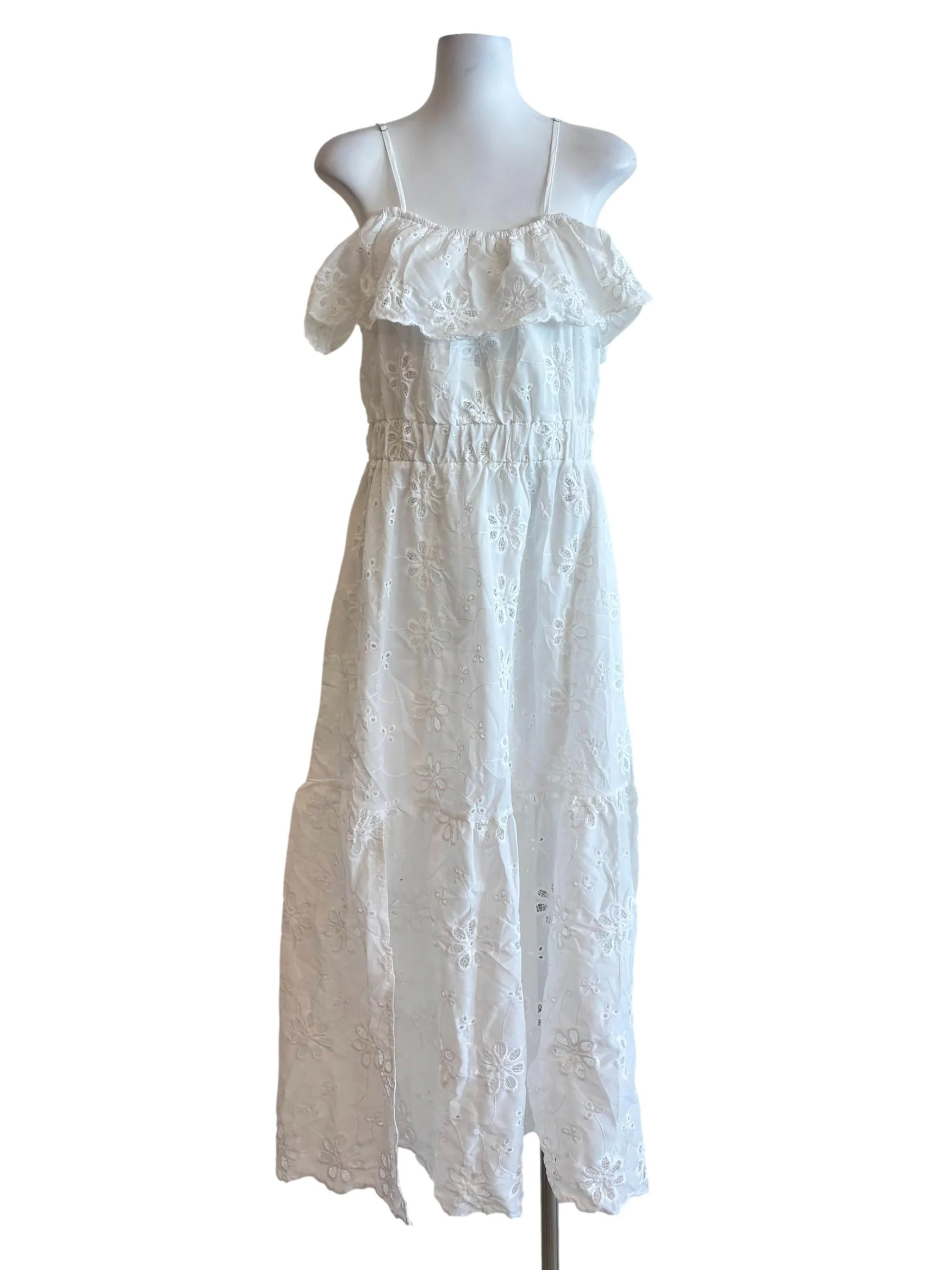 Powder White Embroidered Cotton Dress