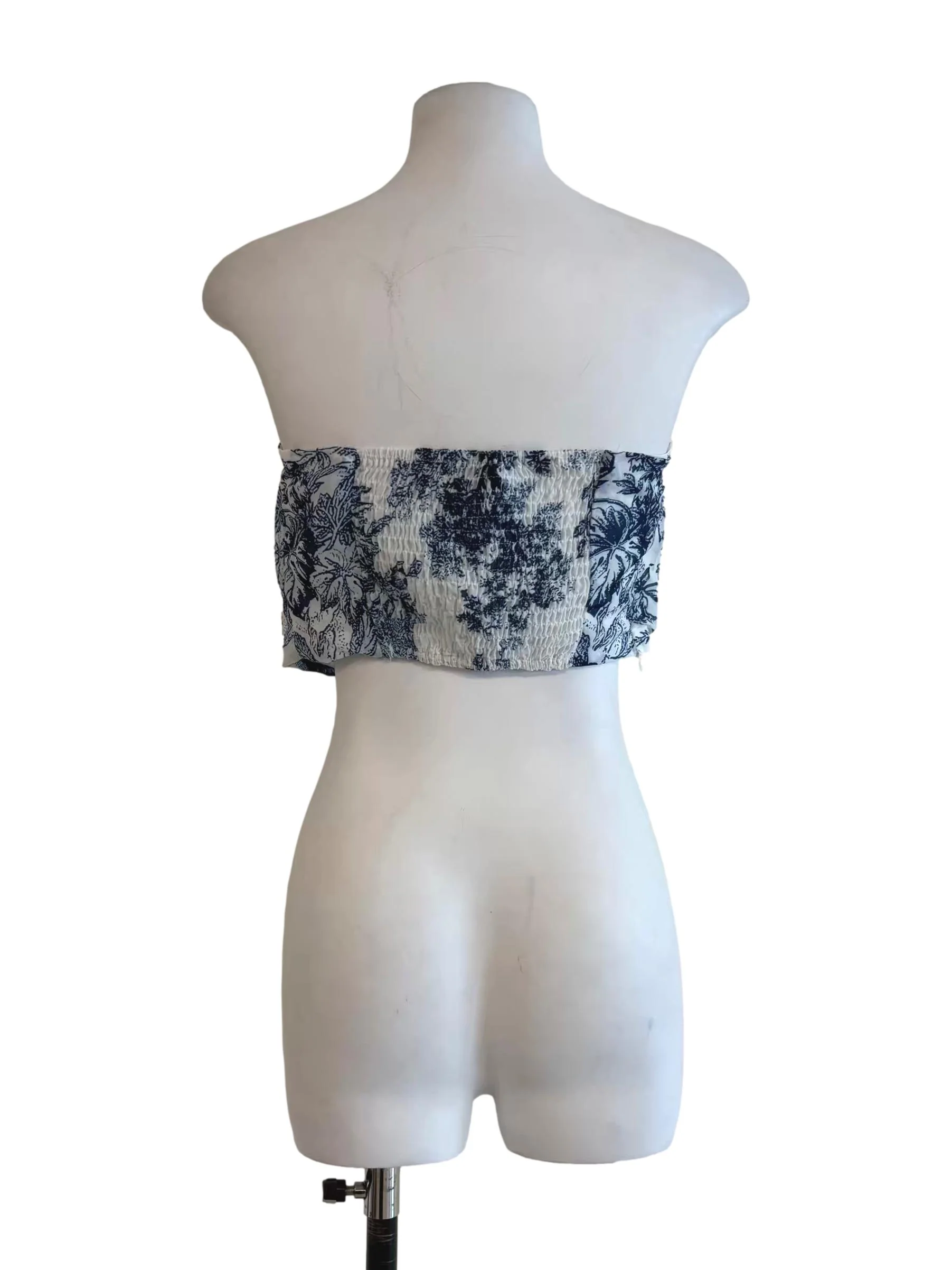 Powder White Floral Blue Strapless Top - Image 2
