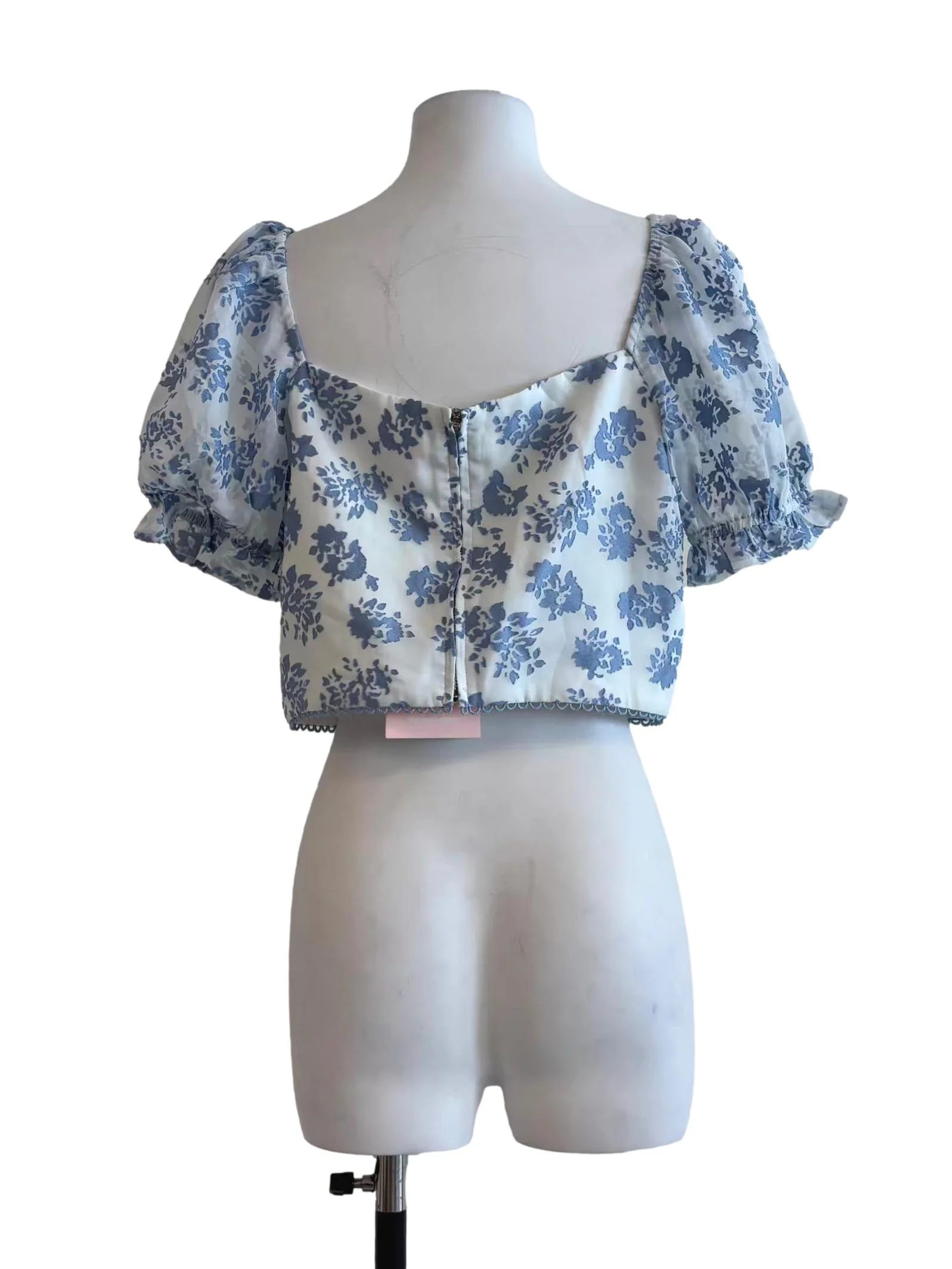 Powder White Floral Blue Sweetheart Top - Image 2
