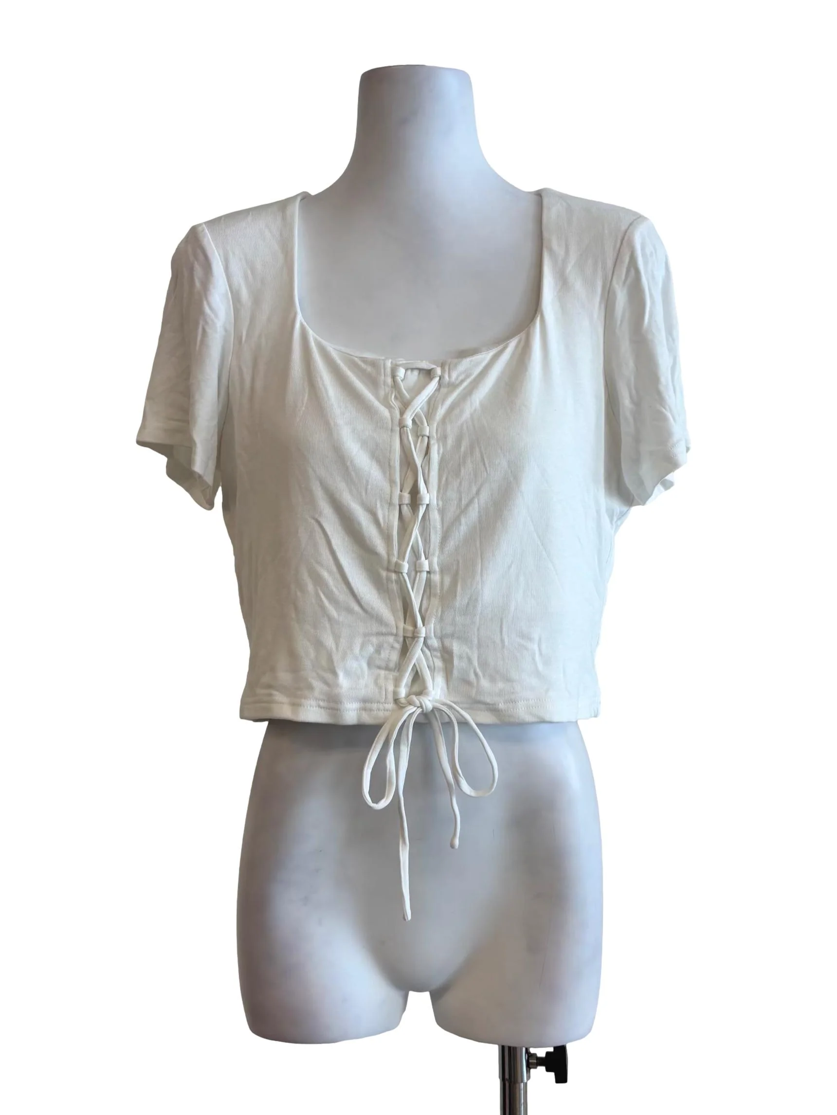 Powder White Front Tie Cotton Top