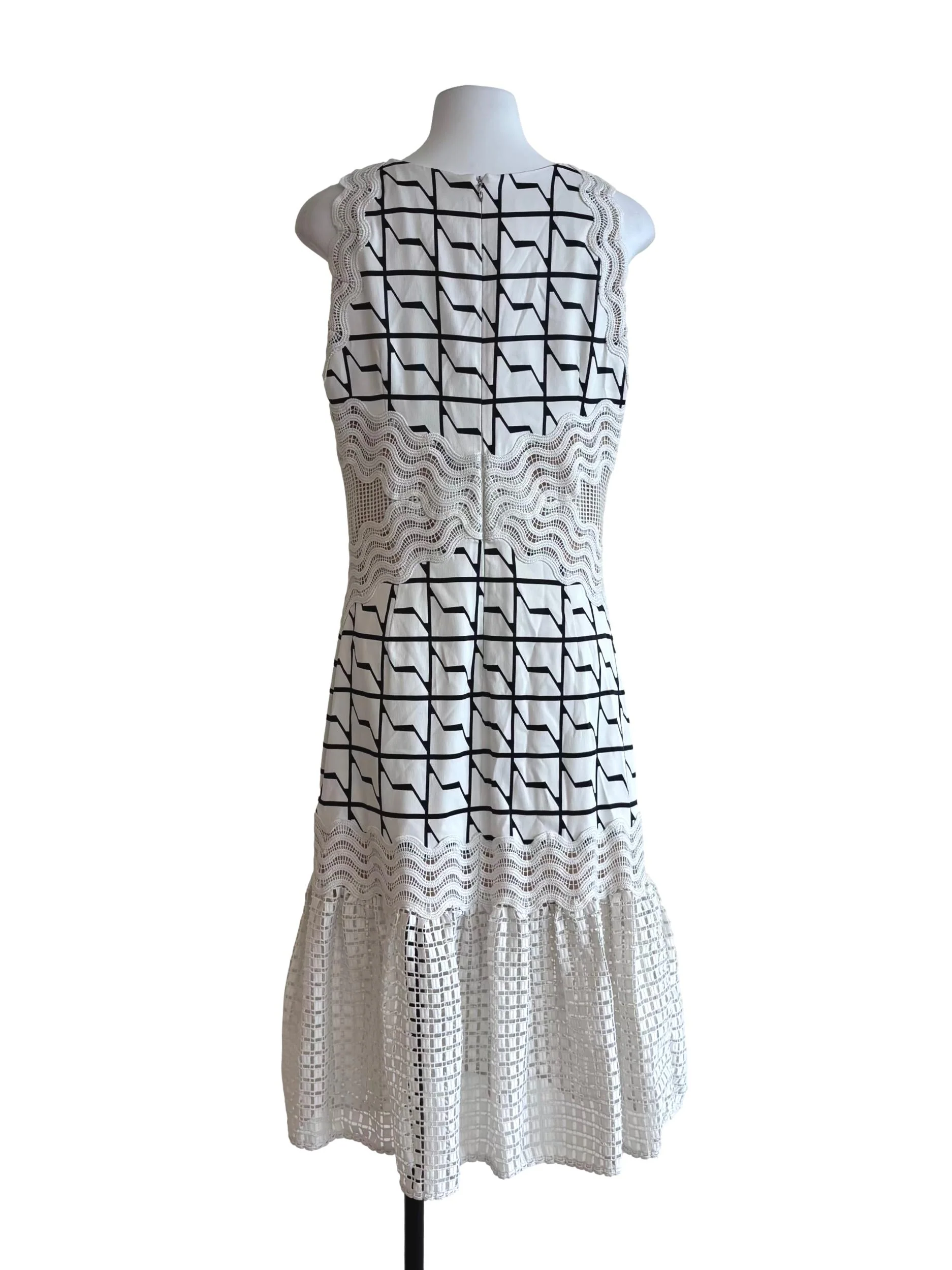 Powder White Patterned Drop Waist Dress - Image 2