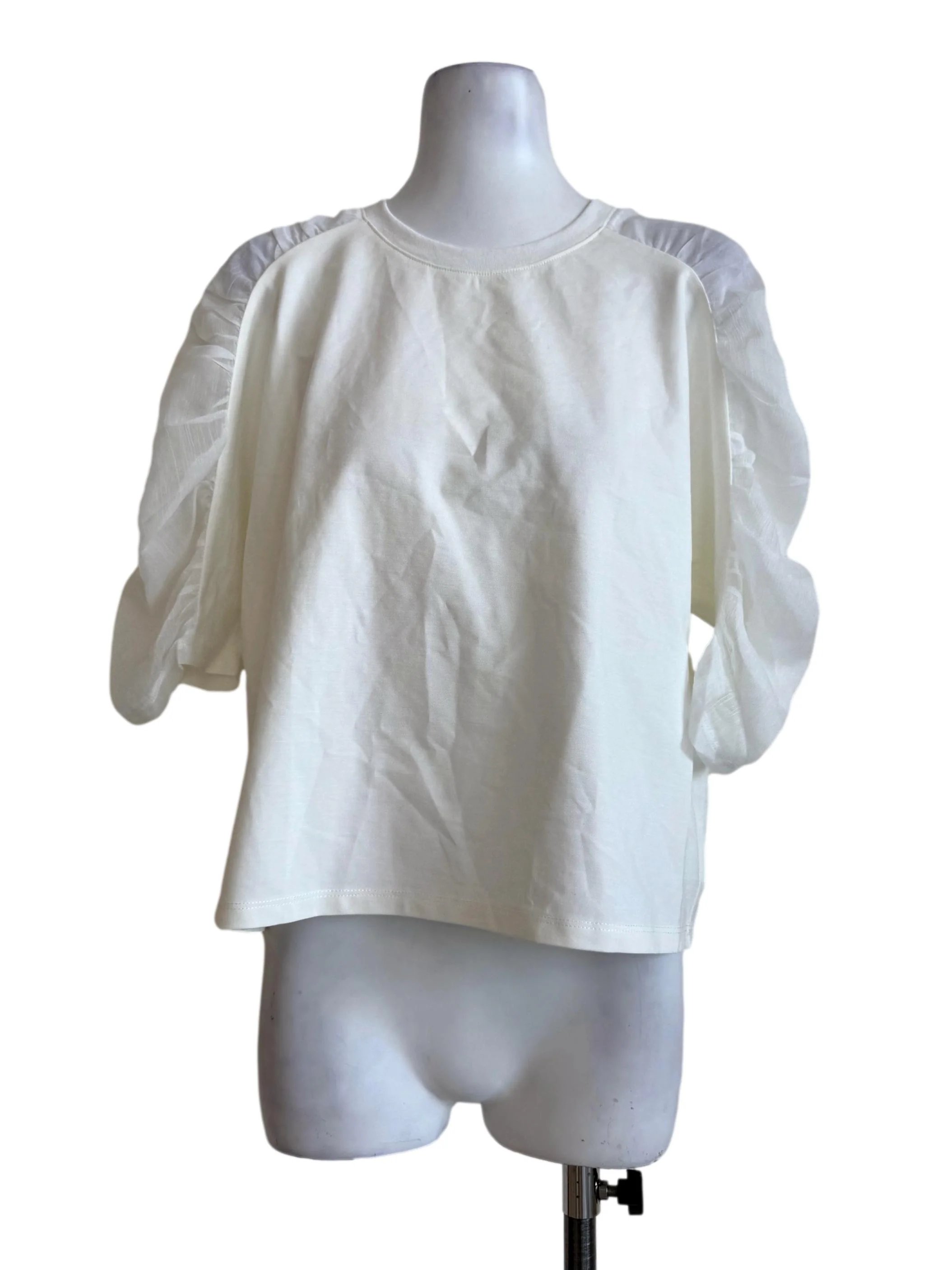 Powder White Ruched Sleeve Top