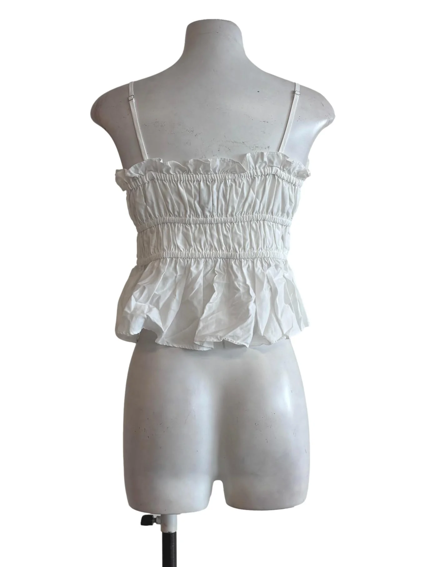 Powder White Spaghetti Strap Cotton Smocked Top - Image 2