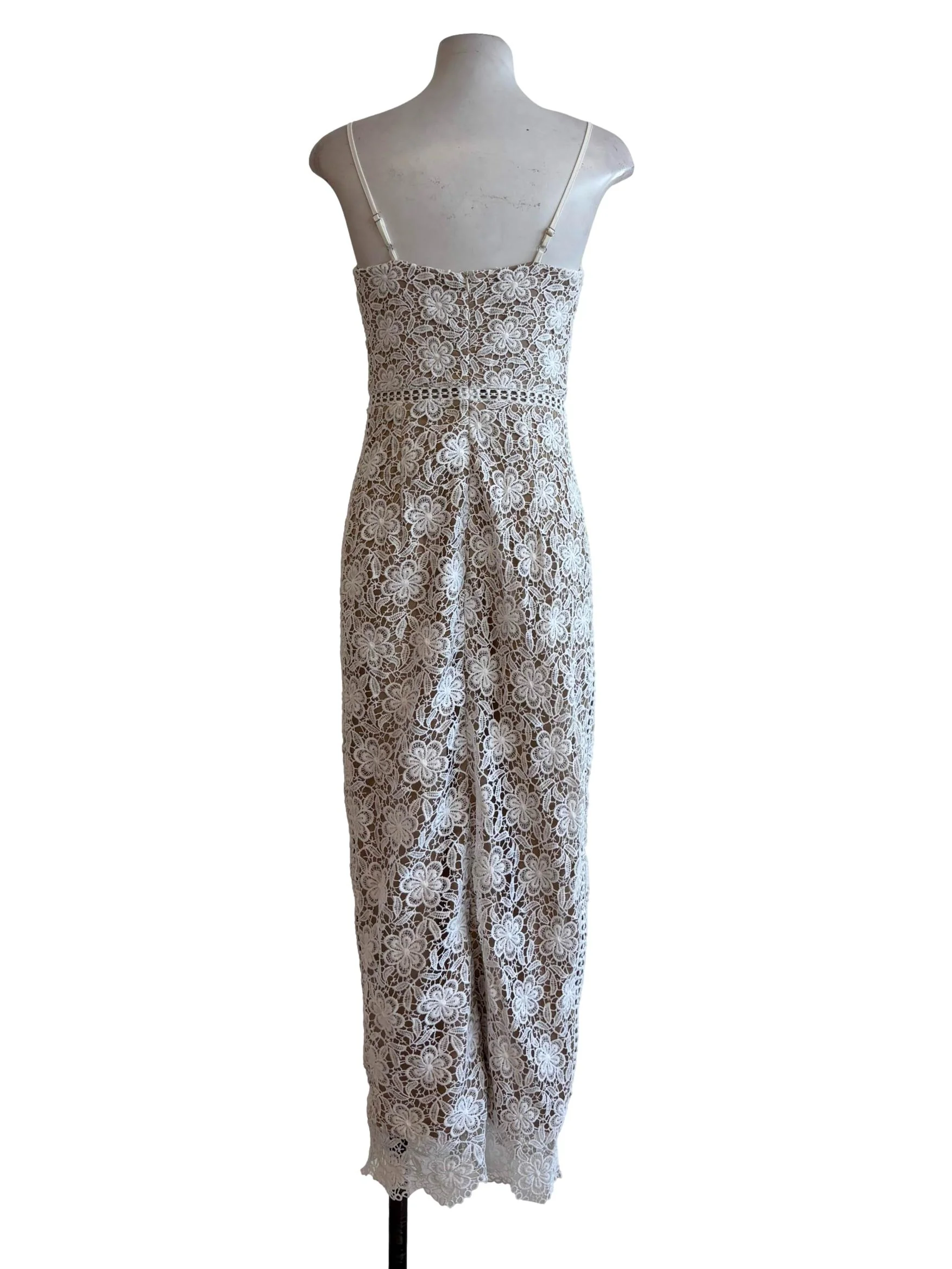 Pure White Floral Lace Lined Fitted Dress - Image 2