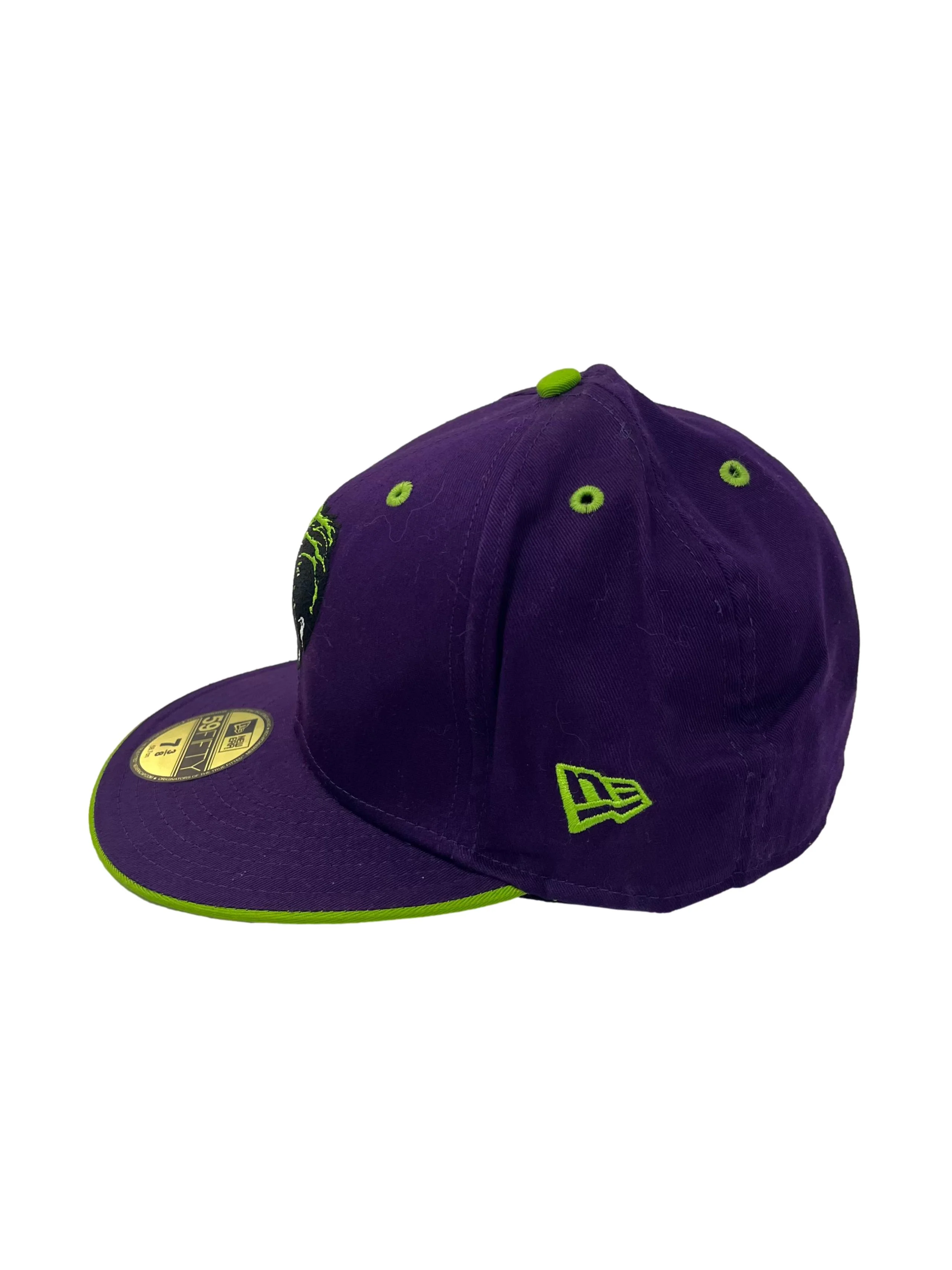 Purple And Neon Green Joker Embroidery Snapback Cap - Image 4