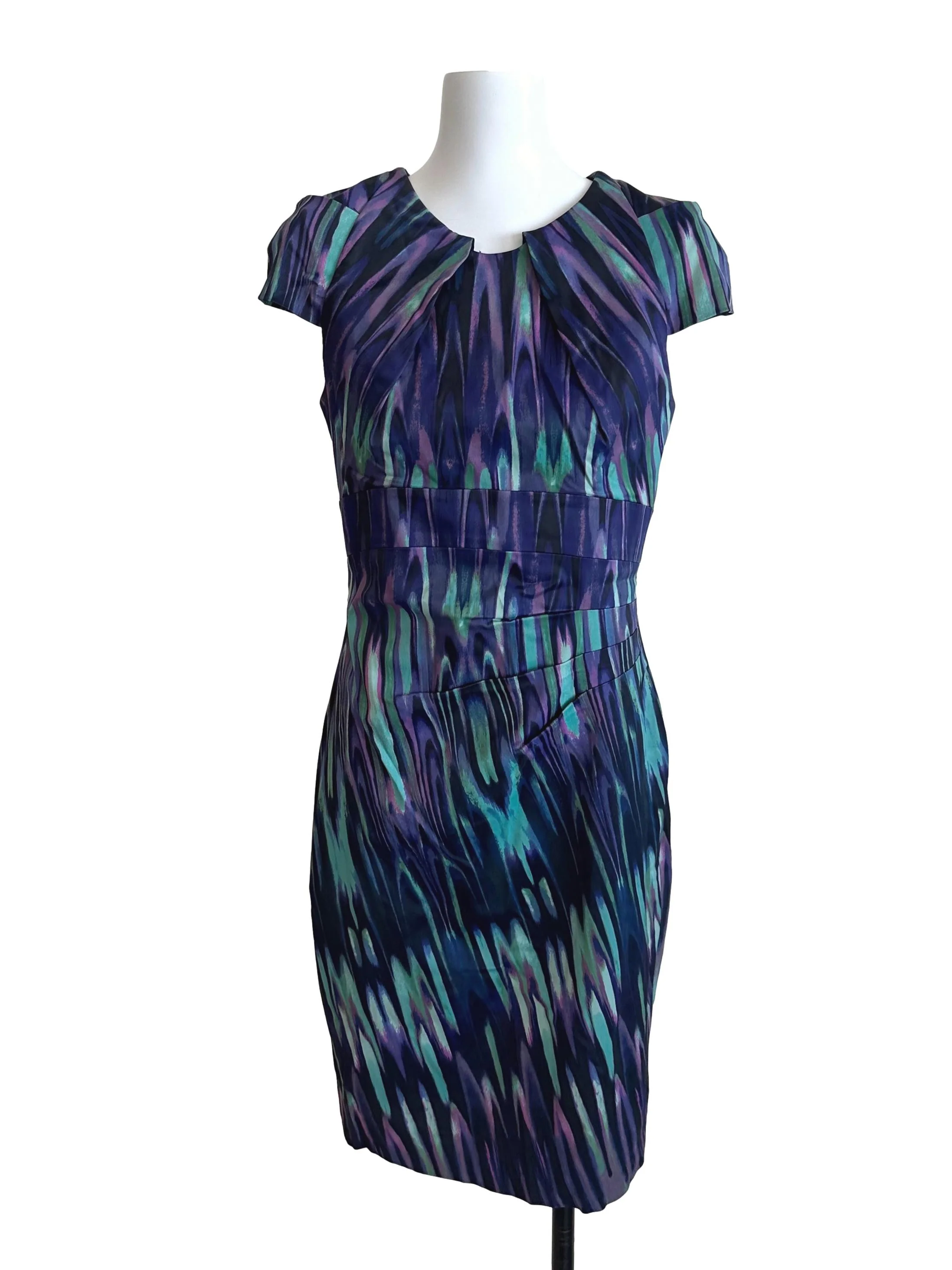 Purple Green Pleated Sheath Dress