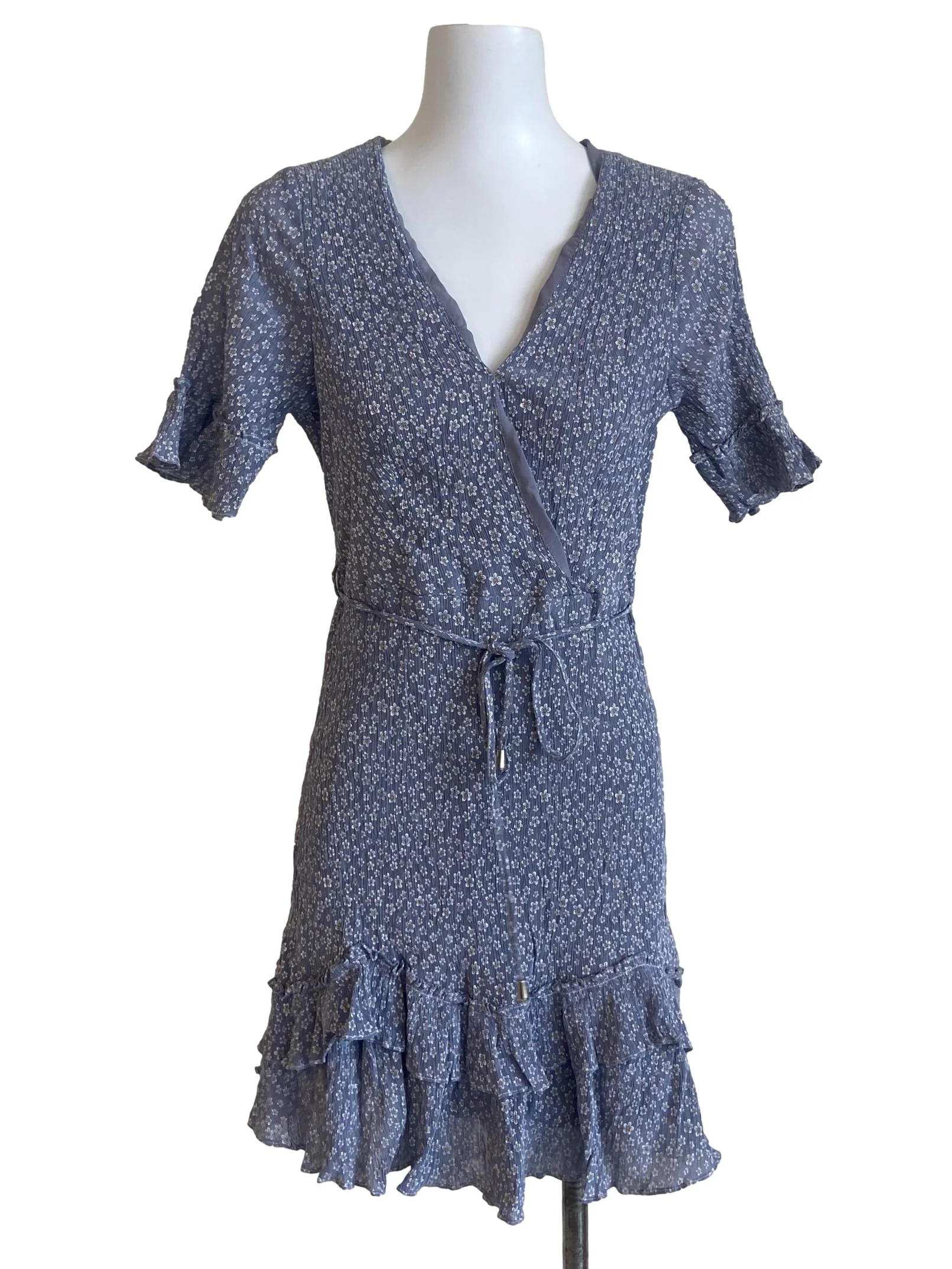 Purple Floral V Neck Wrap Dress