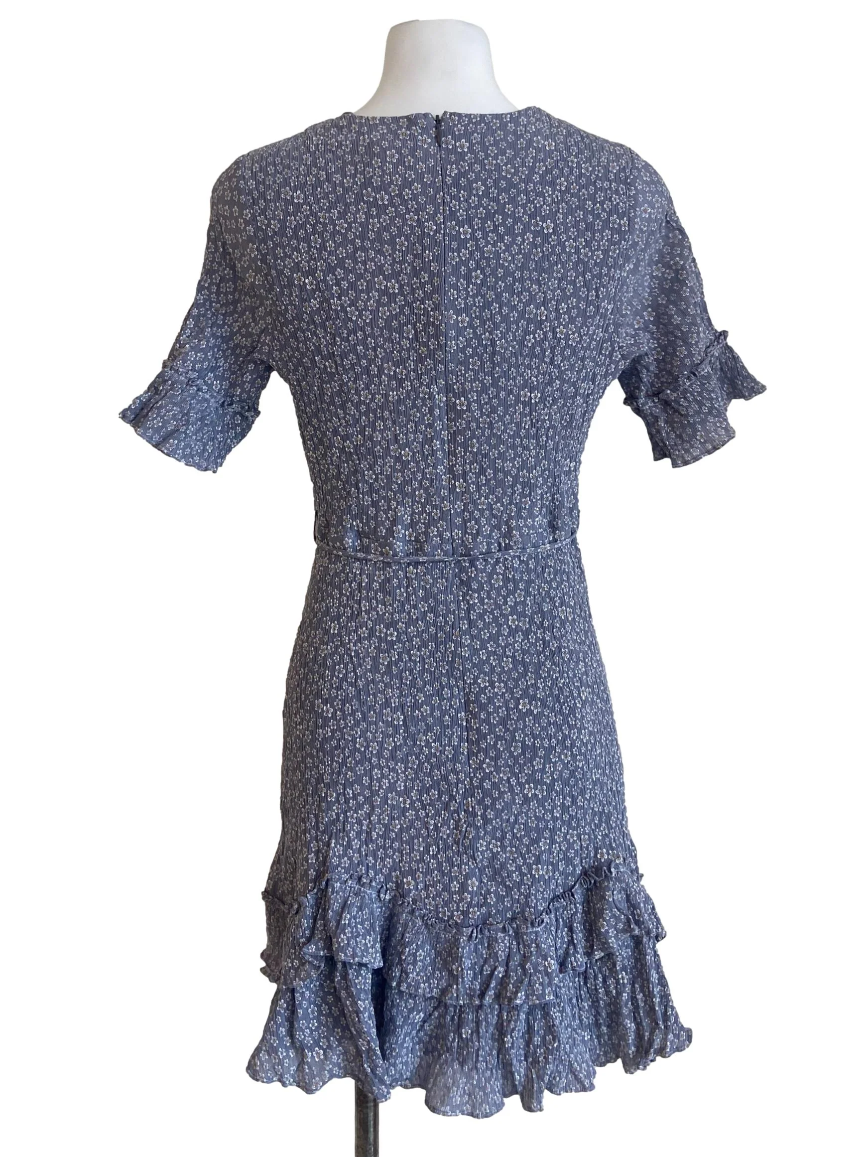 Purple Floral V Neck Wrap Dress - Image 2