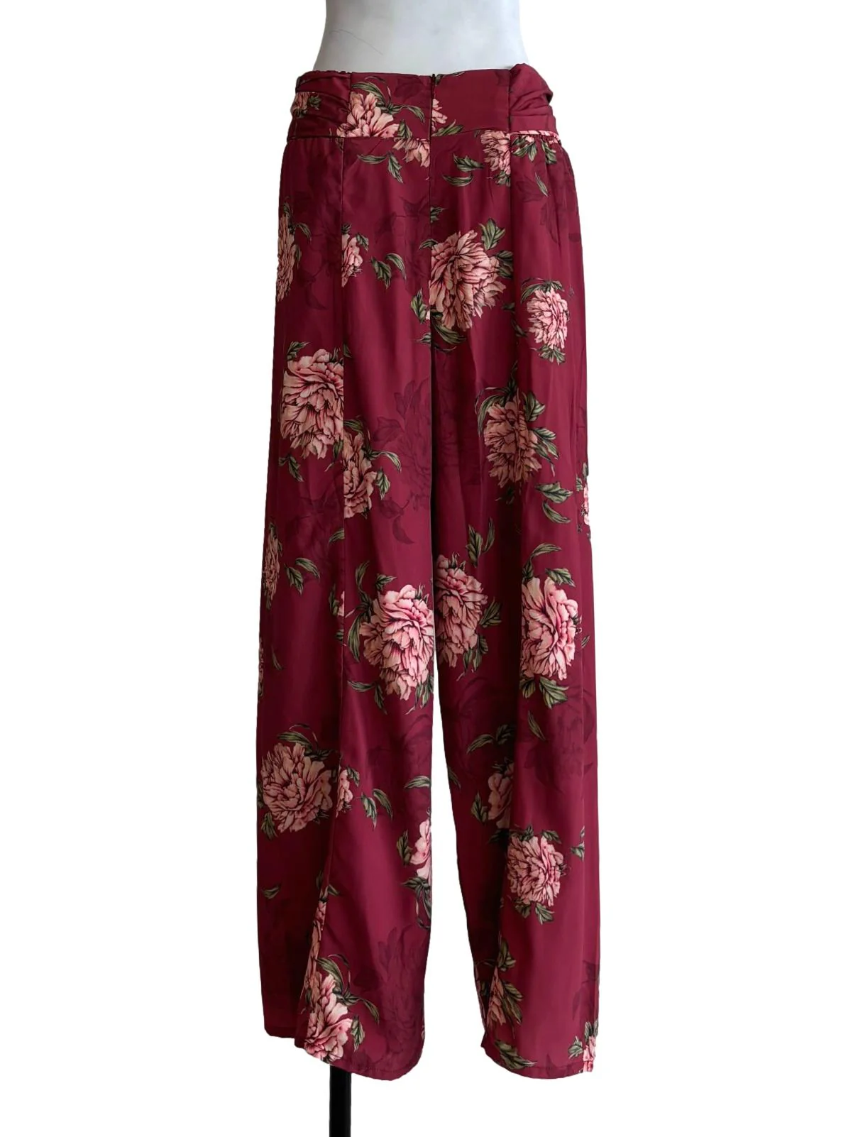 Raspberry Red Printed Front Tie Pants - Image 2