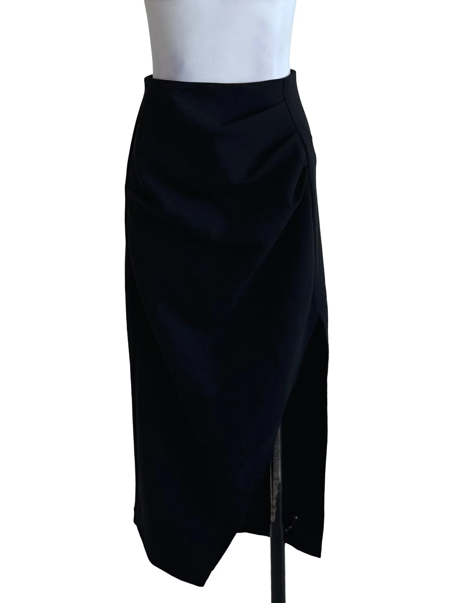 Raven Black Asymmetric Ruched Slit Skirt LB