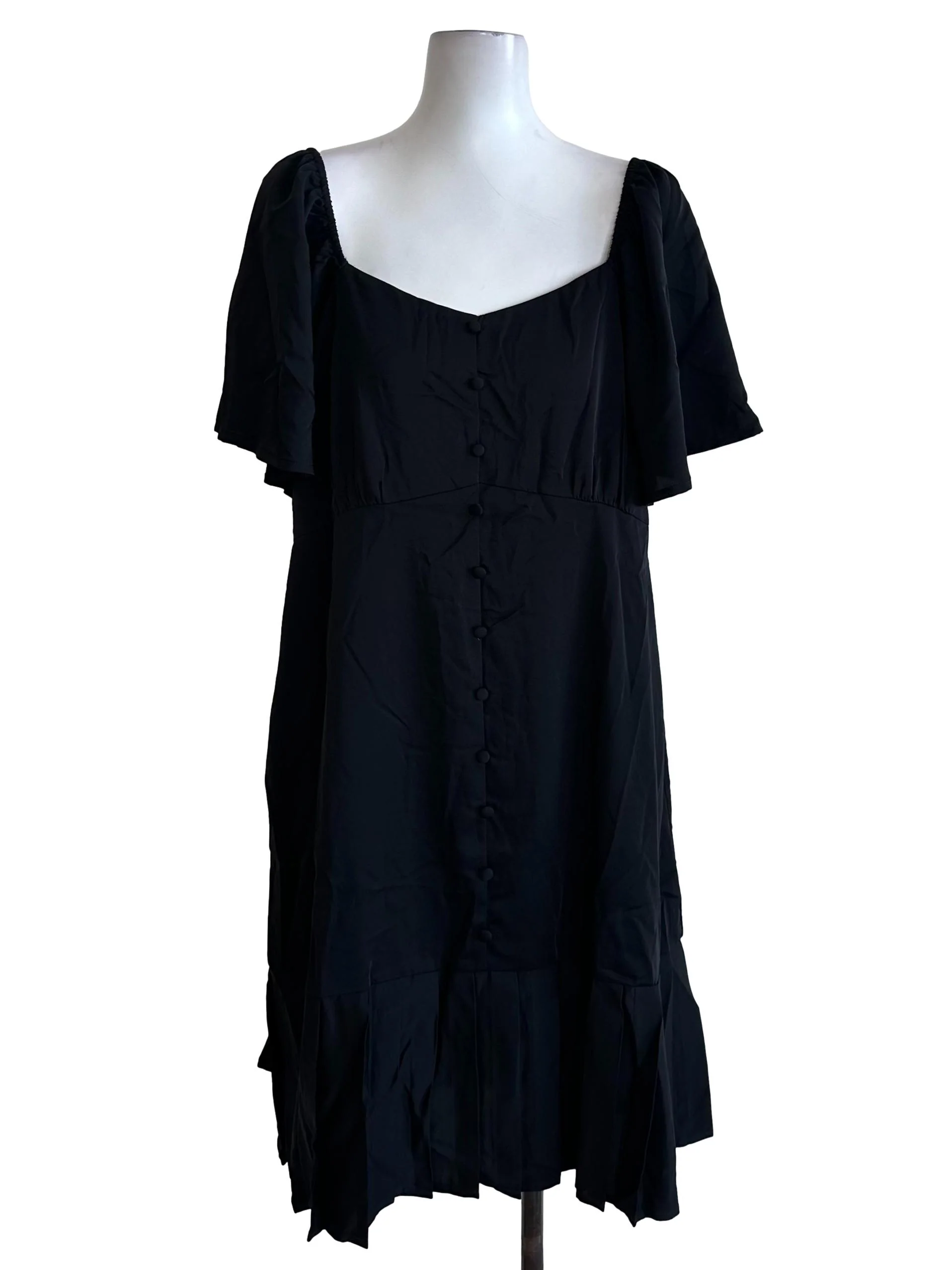Raven Black Button Border Pleated Dress