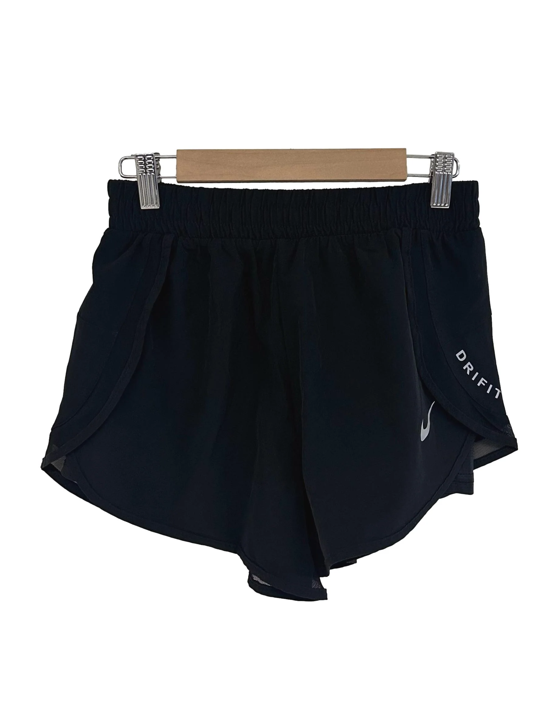Raven Black Elastic Waist Logo Shorts