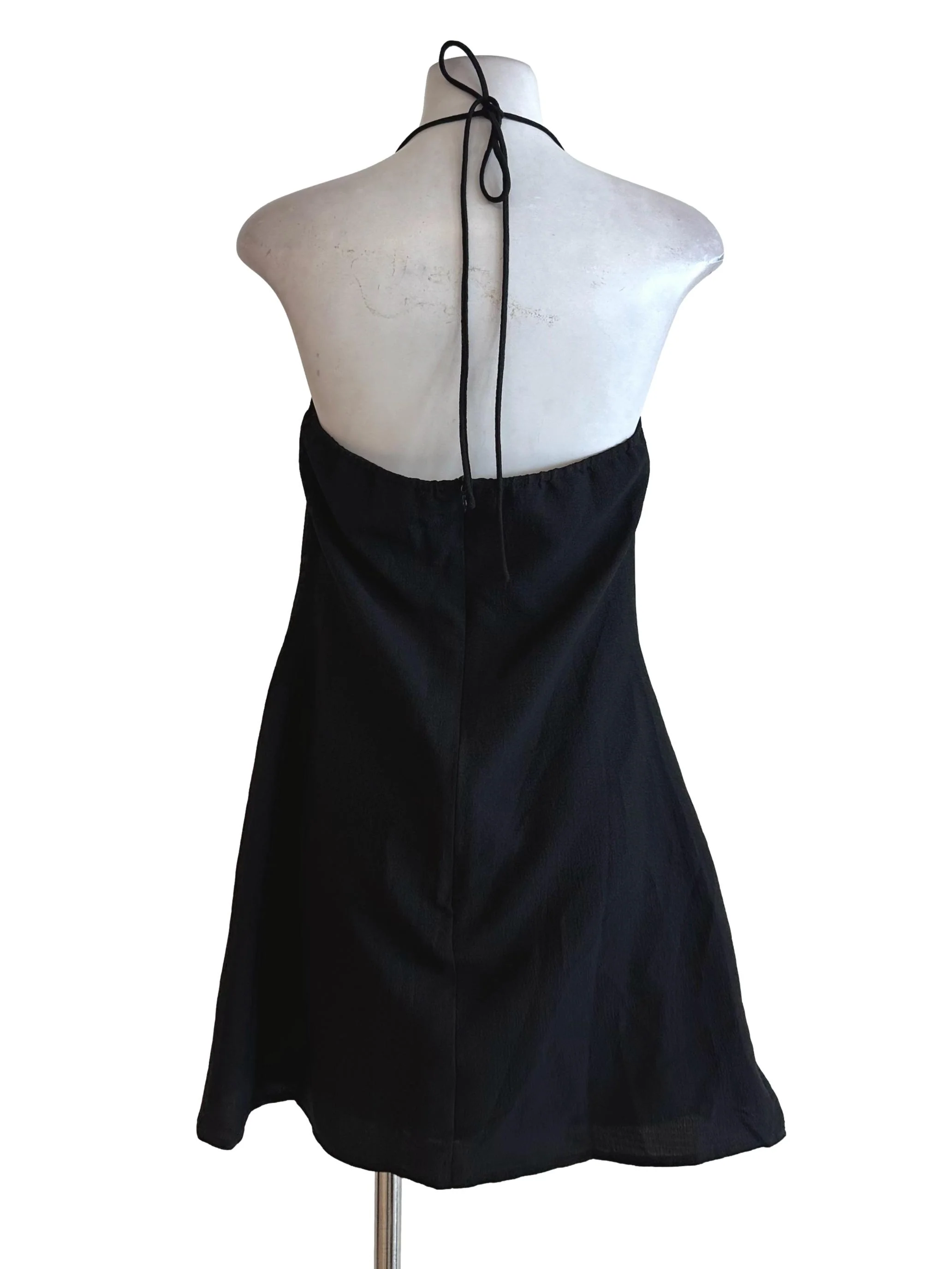 Raven Black Halter Textured Backless Dress - Image 2