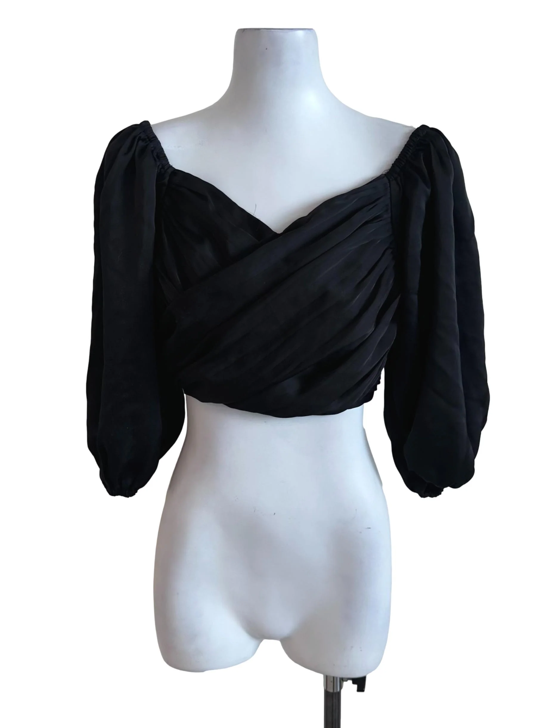 Raven Black Overlap Satin Top