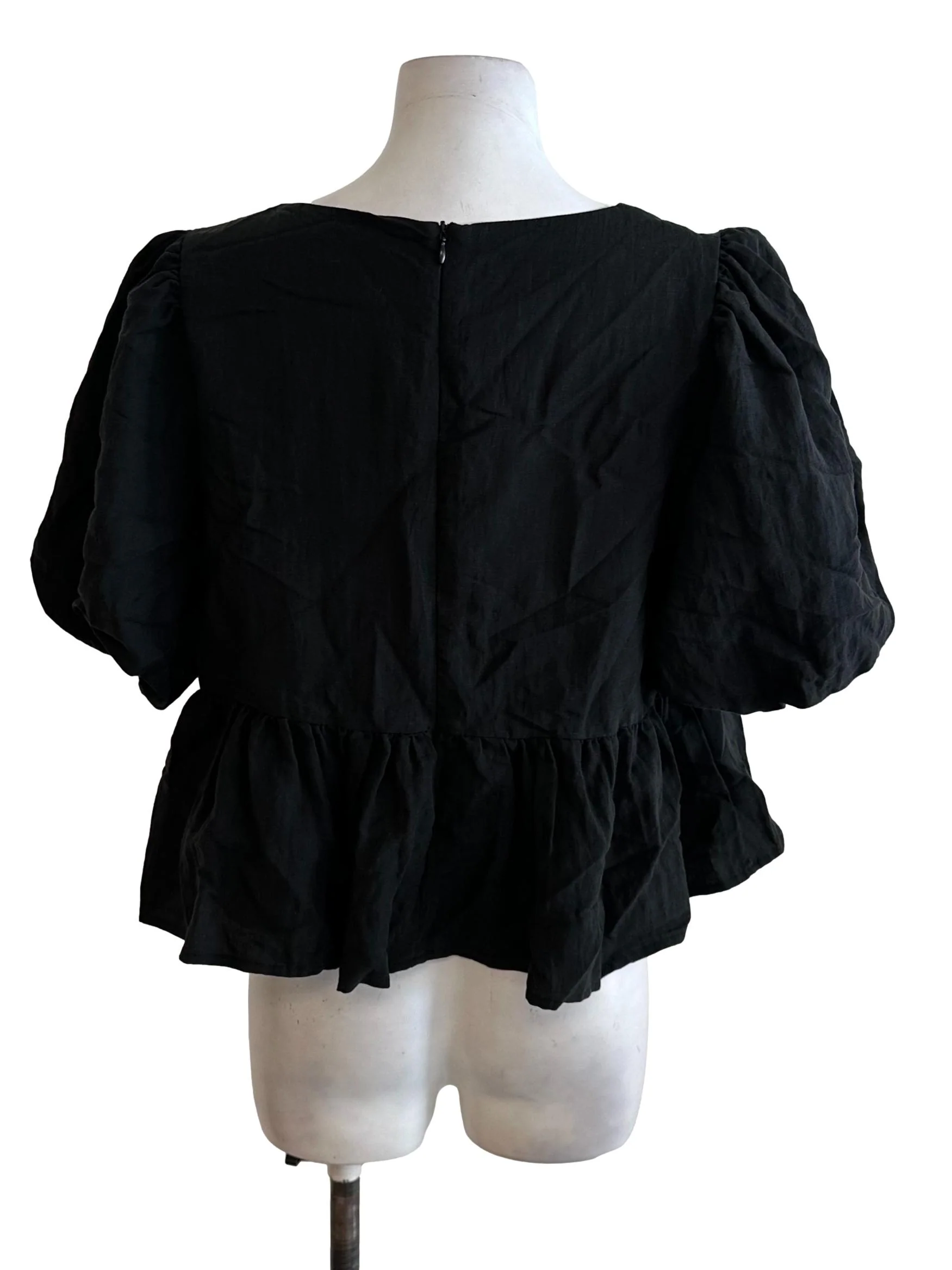 Raven Black Ribbon Puff Sleeve Top - Image 2