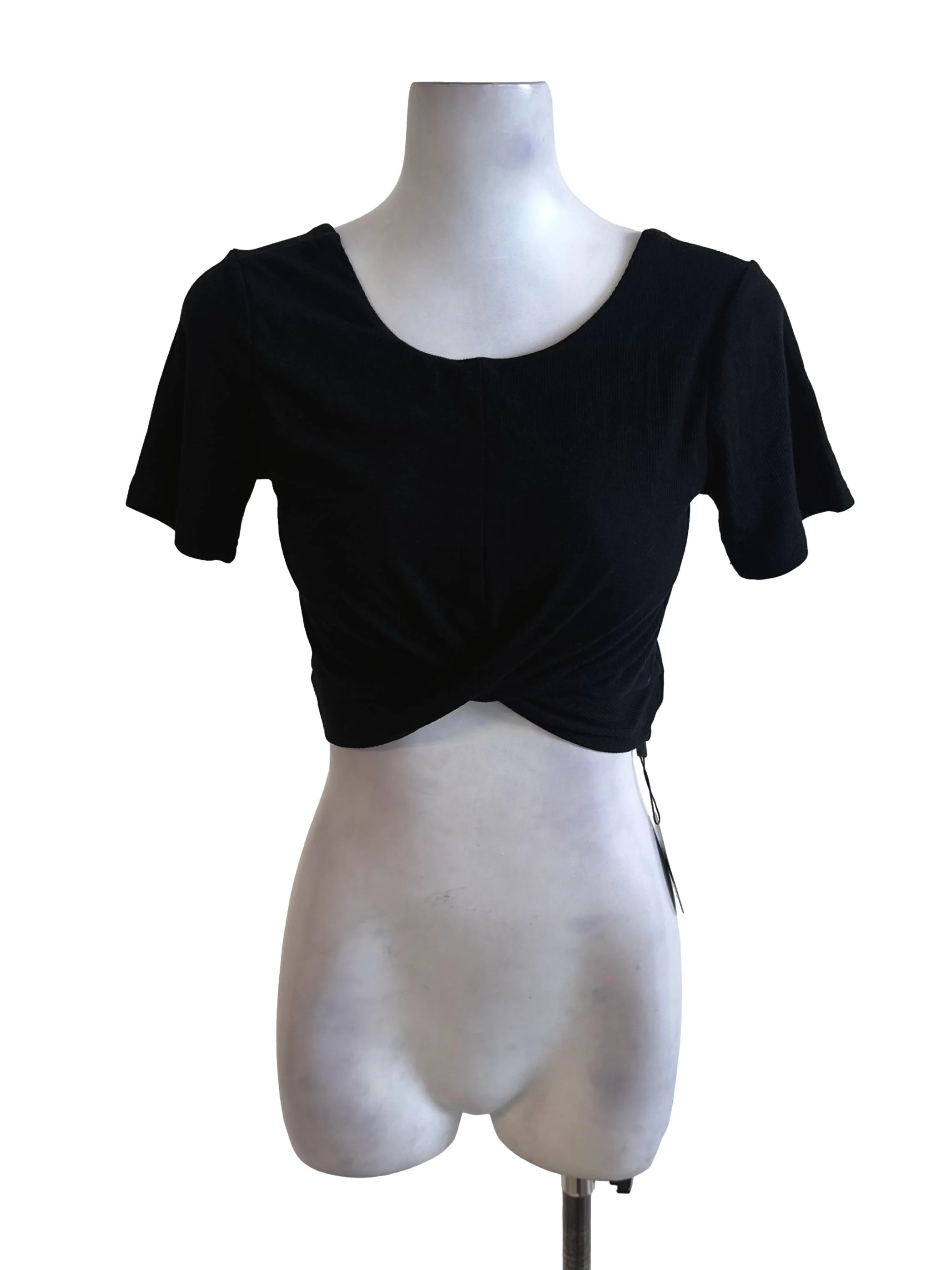 Raven Black Round Neck Stripe Crop Top