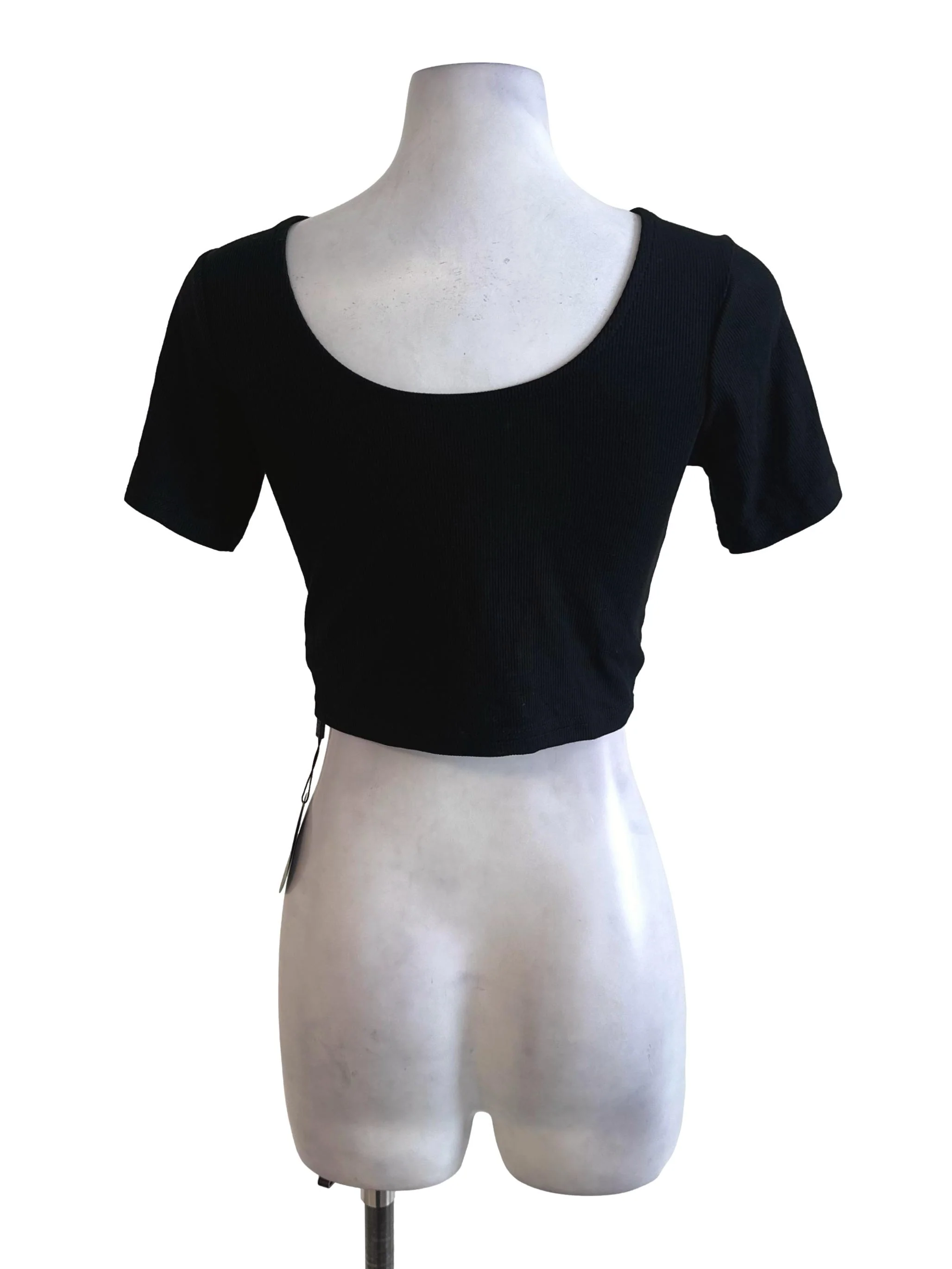 Raven Black Round Neck Stripe Crop Top - Image 2