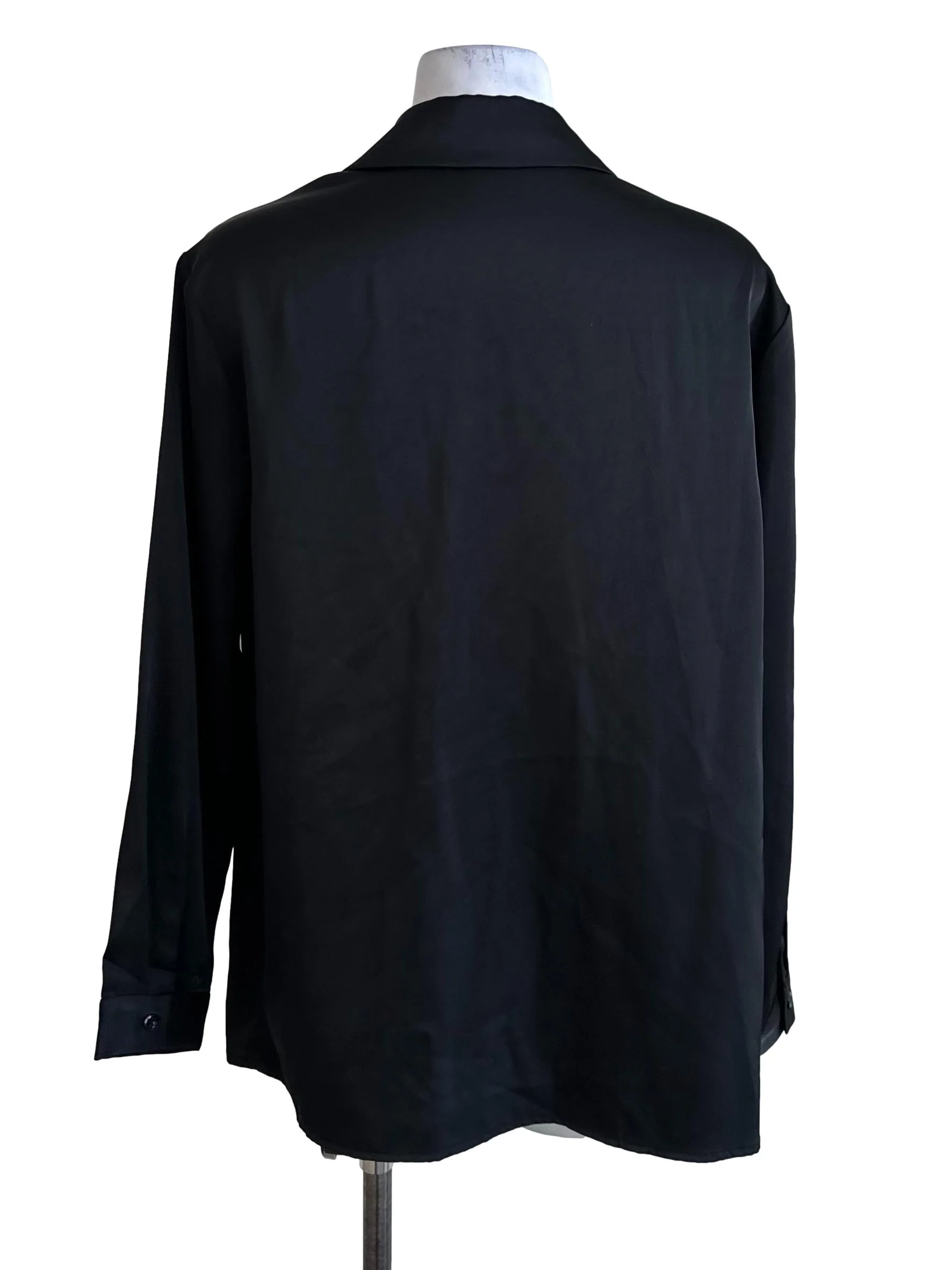 Raven Black Satin V Neck Button Top - Image 2