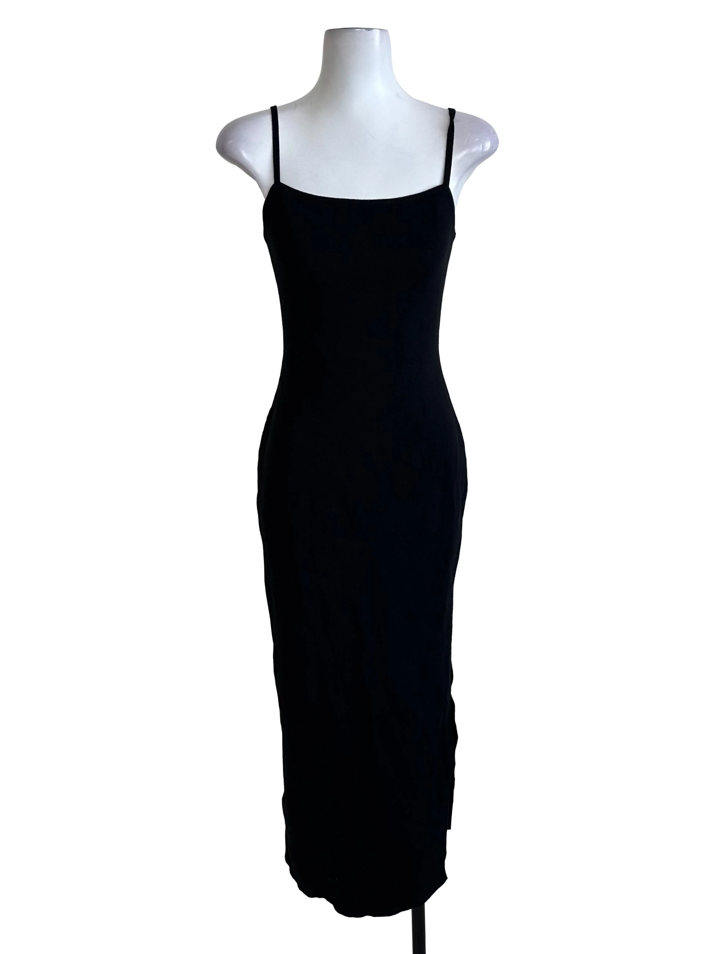Raven Black Square Neck Bodycon Slit Dress