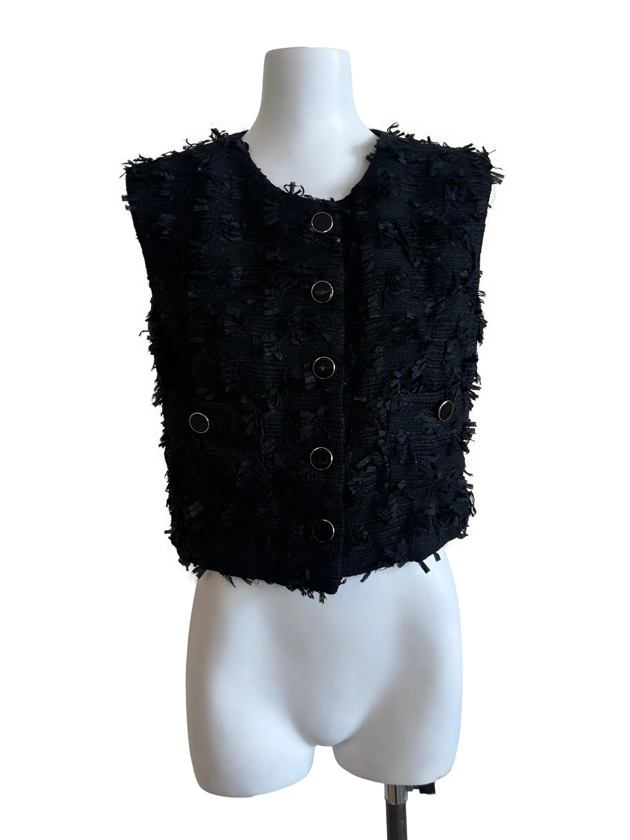 Raven Black Textured Button Vest