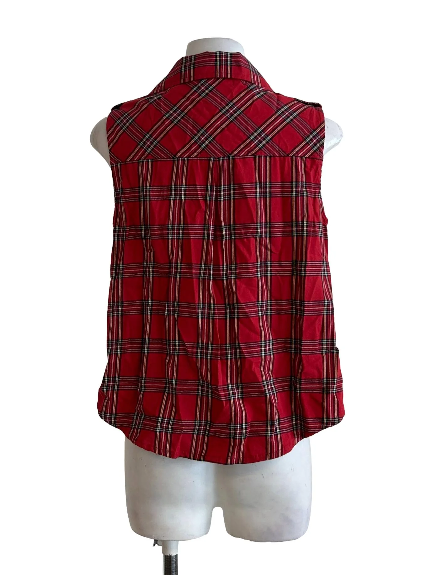 Red And Black Tartan Sleeveless Shirt - Image 2