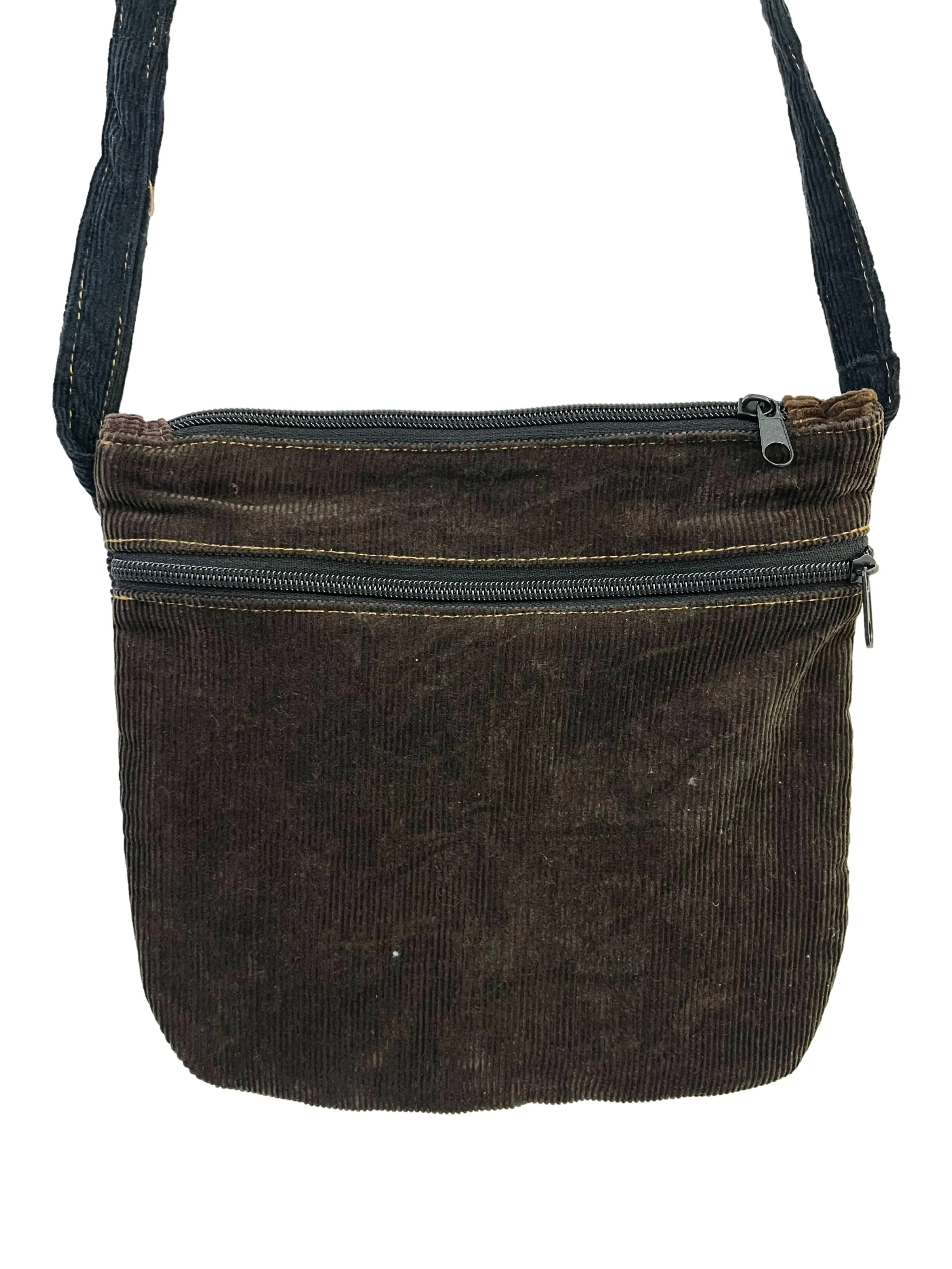 Red Black Patch Corduroy Mini Reworked Crossbody Bag With Black Strap - Image 2
