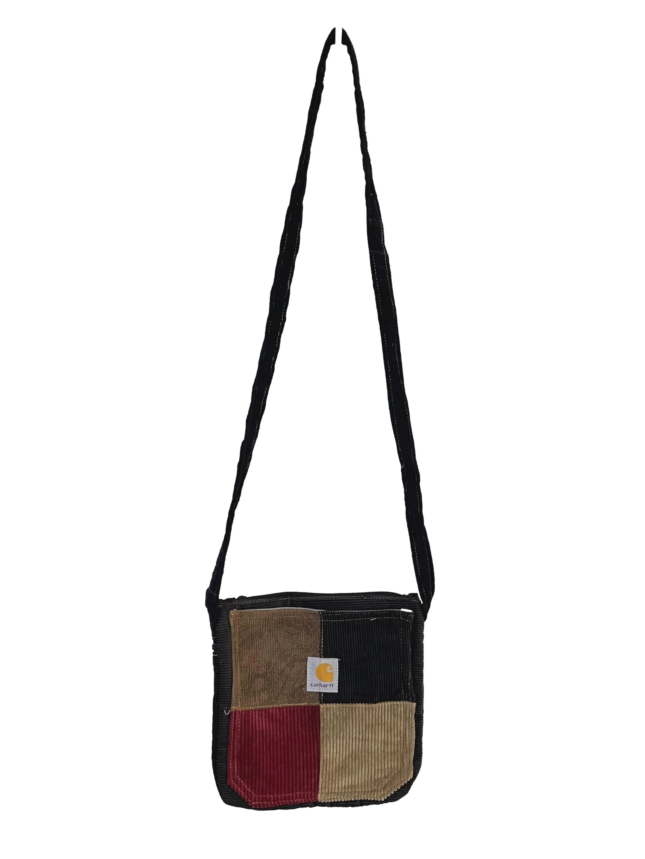 Red Black Patch Corduroy Mini Reworked Crossbody Bag With Black Strap - Image 3