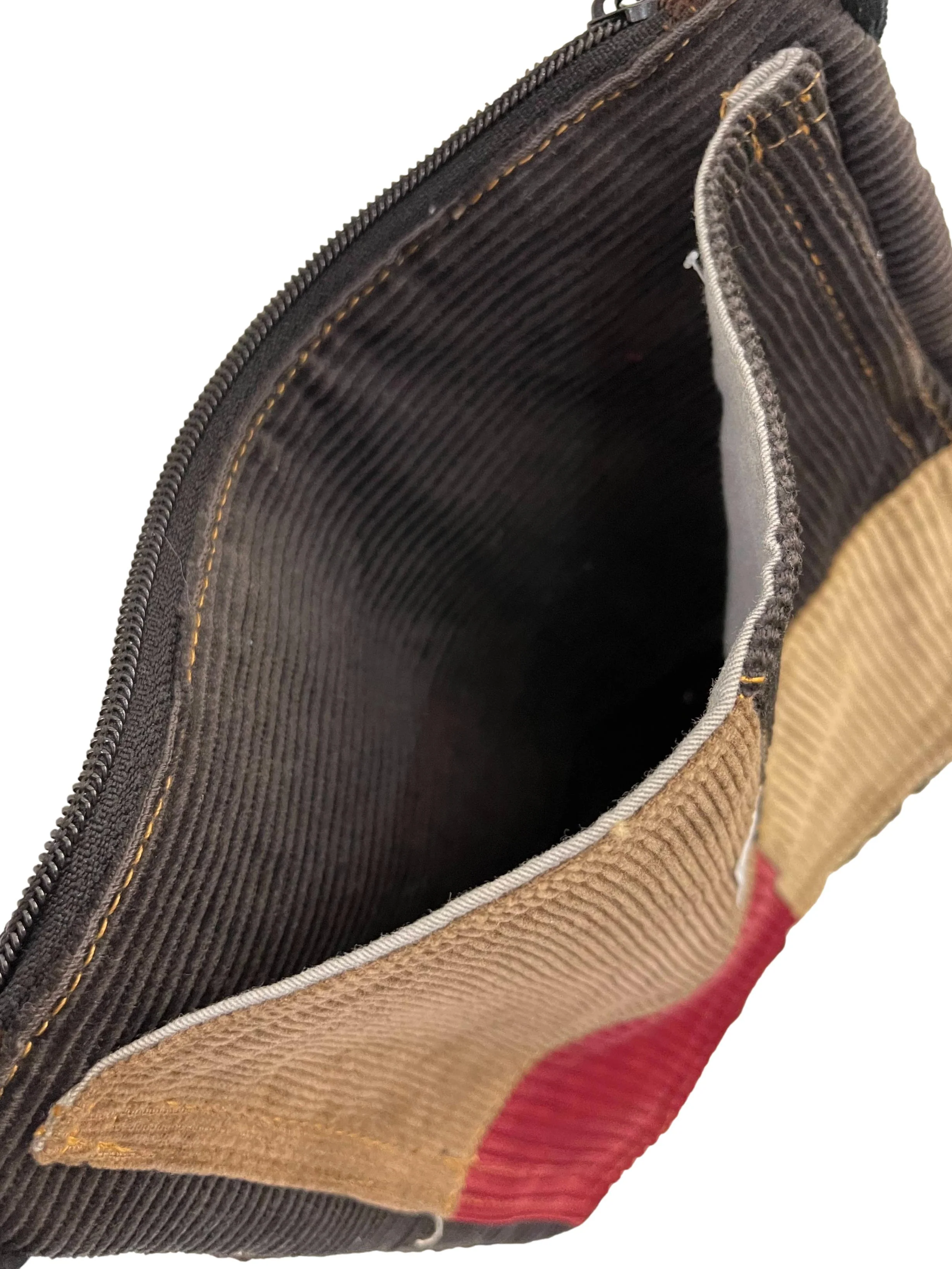 Red Black Patch Corduroy Mini Reworked Crossbody Bag With Black Strap - Image 5