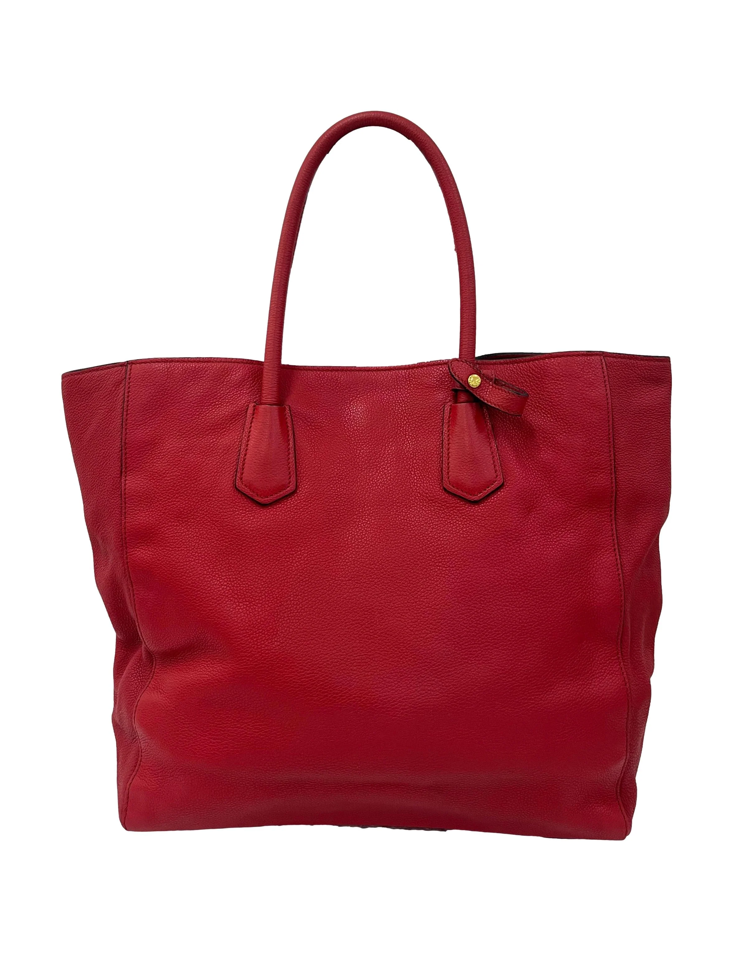 Red Calf Leather Vitello Daino Open Convertible Tote Bag - Image 2