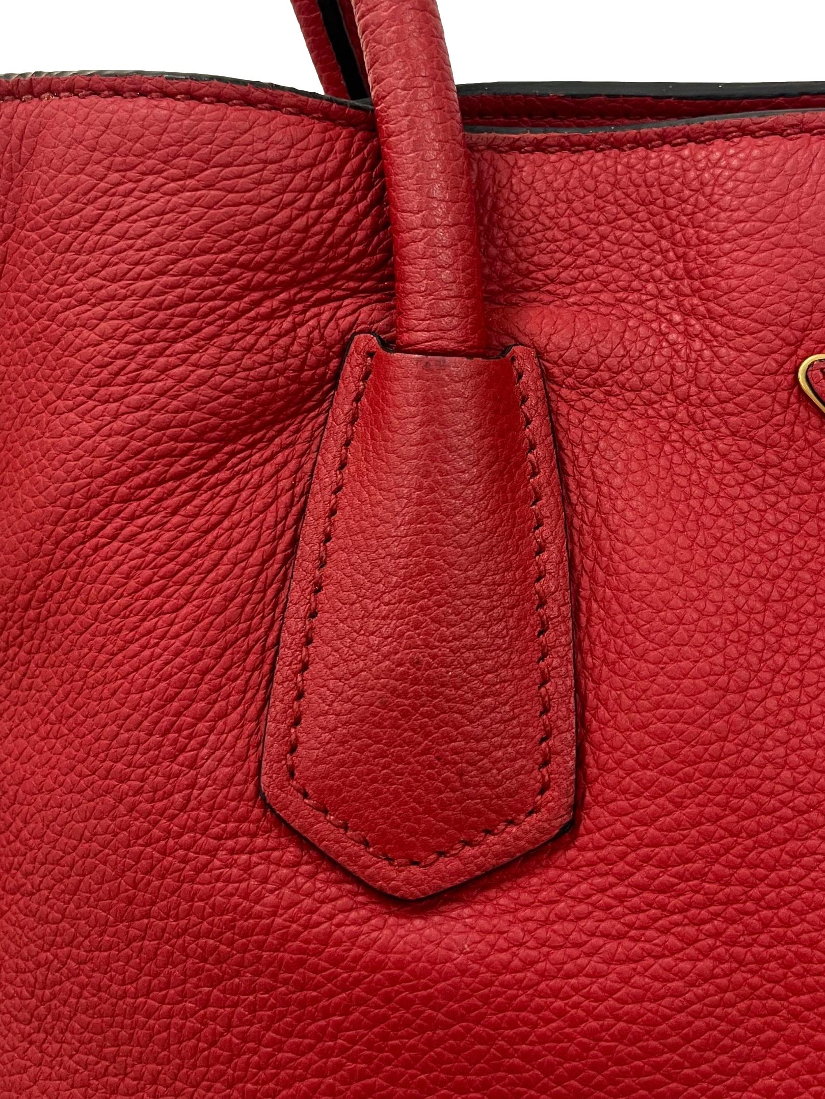 Red Calf Leather Vitello Daino Open Convertible Tote Bag - Image 5
