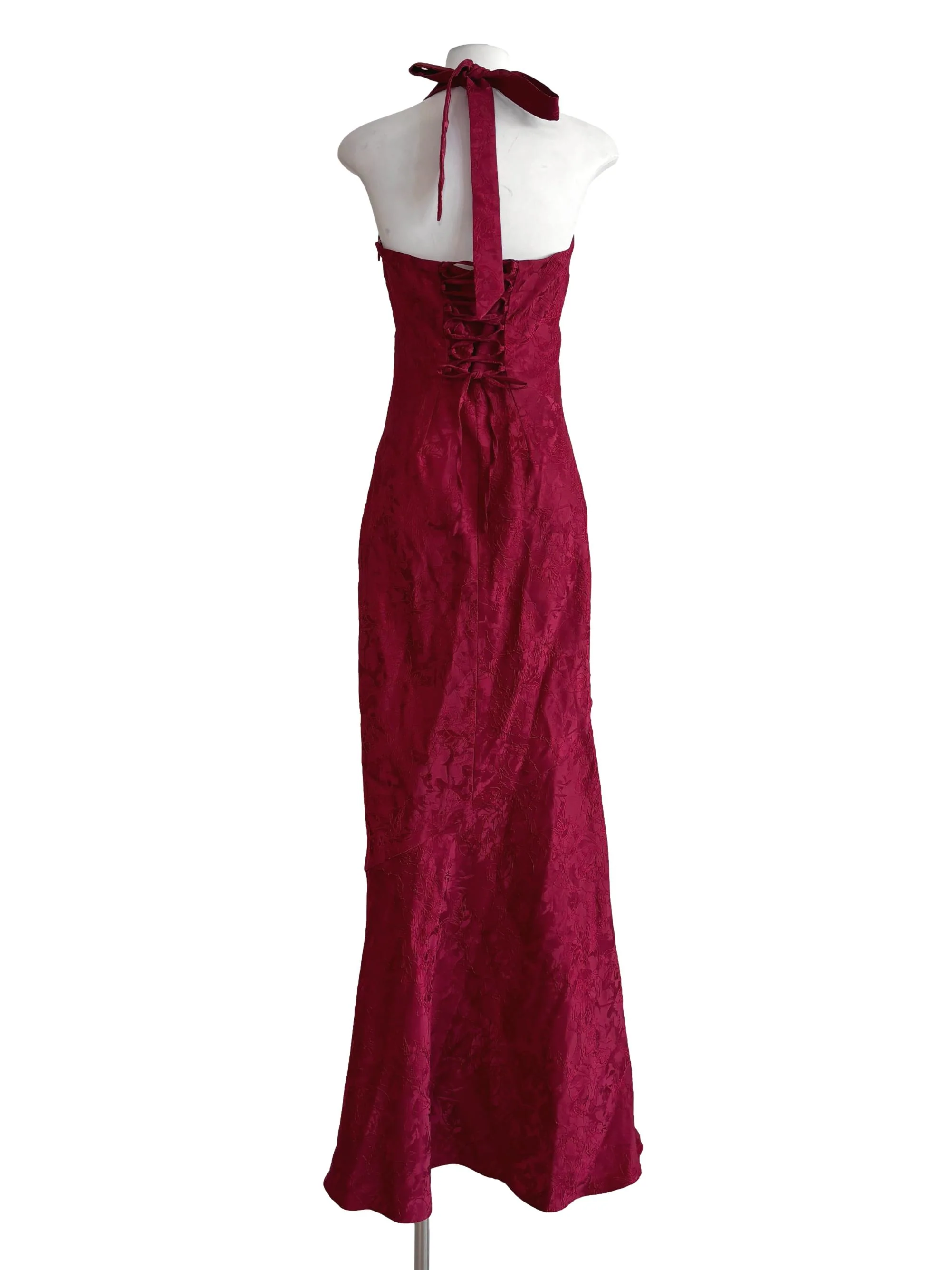 Red Embroidered Halter Bodycon Dress - Image 2