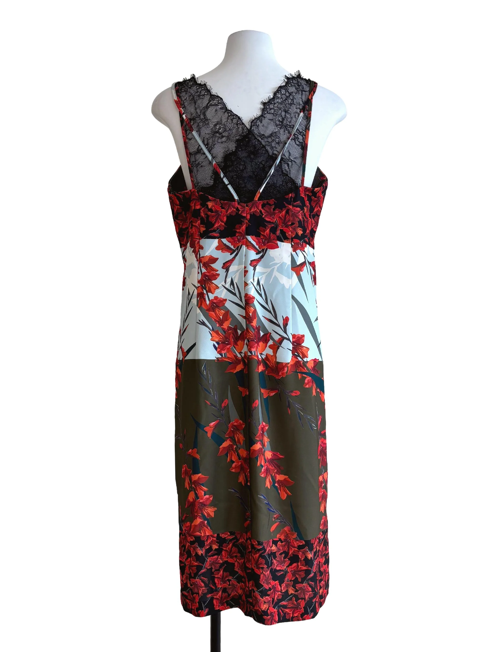 Red Olive Green Printed Straight Dress - Image 2