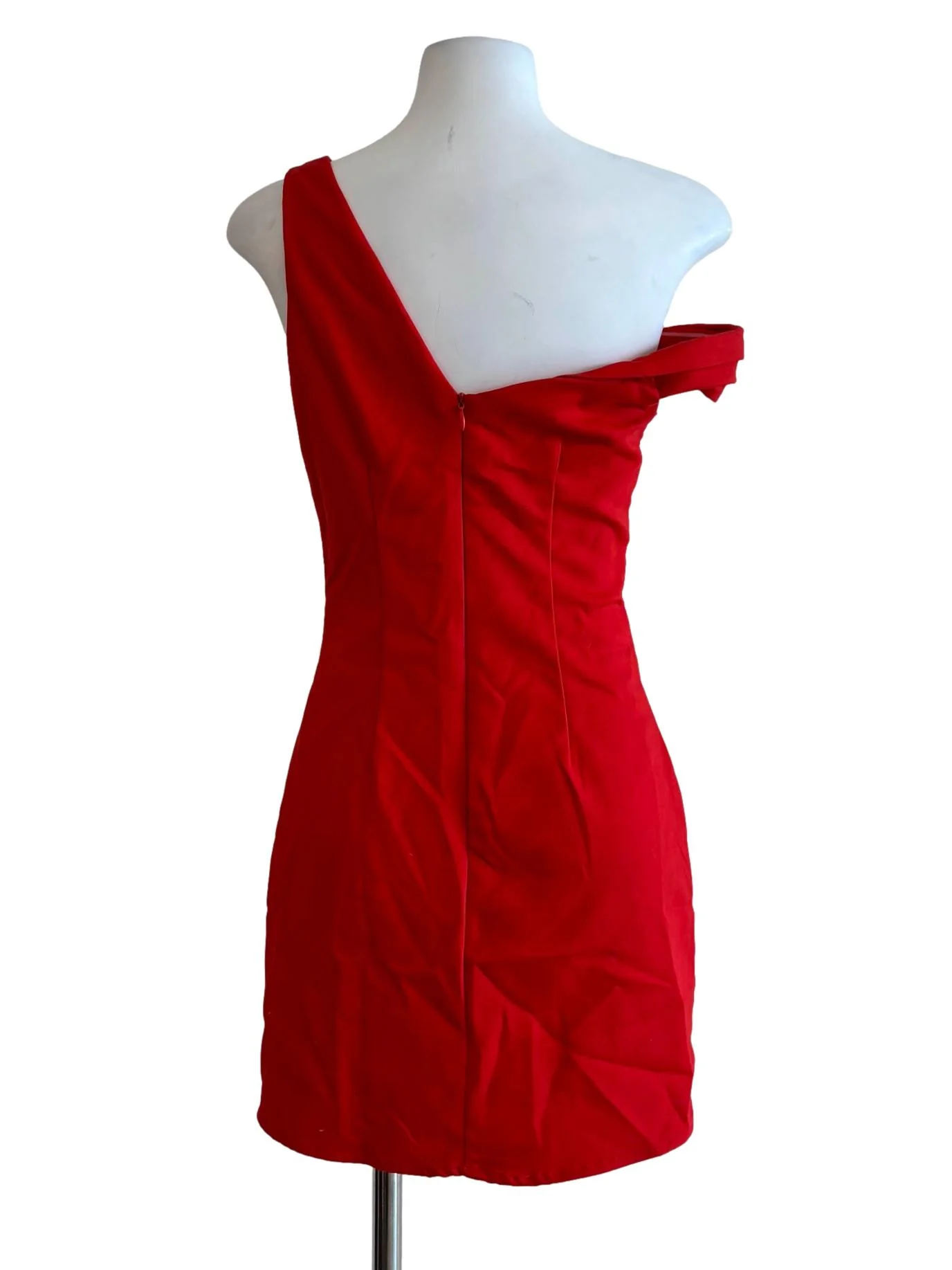Red One Shoulder Asymmetrical Bodycon Dress - Image 2