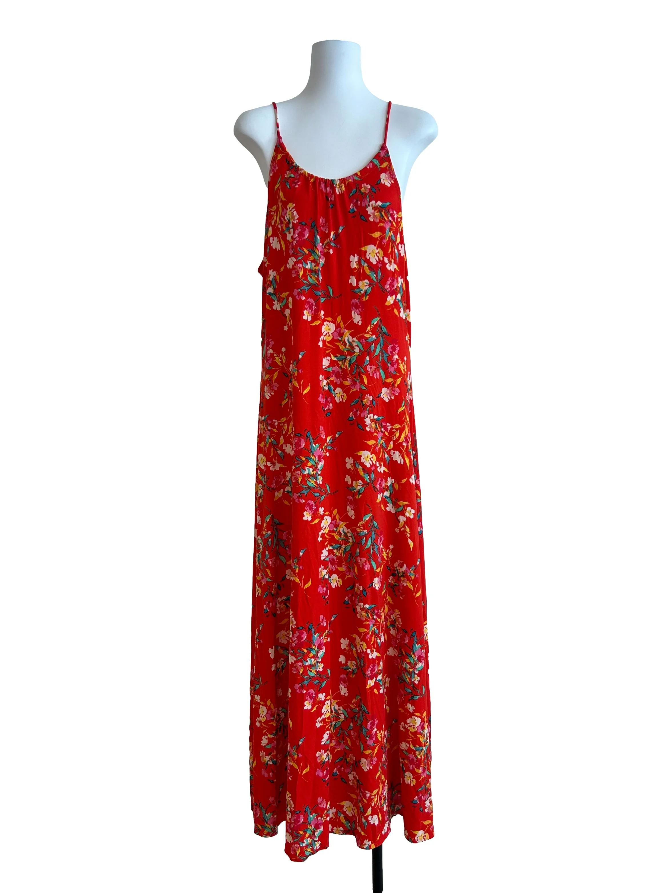 Red Orange Floral Halter Dress