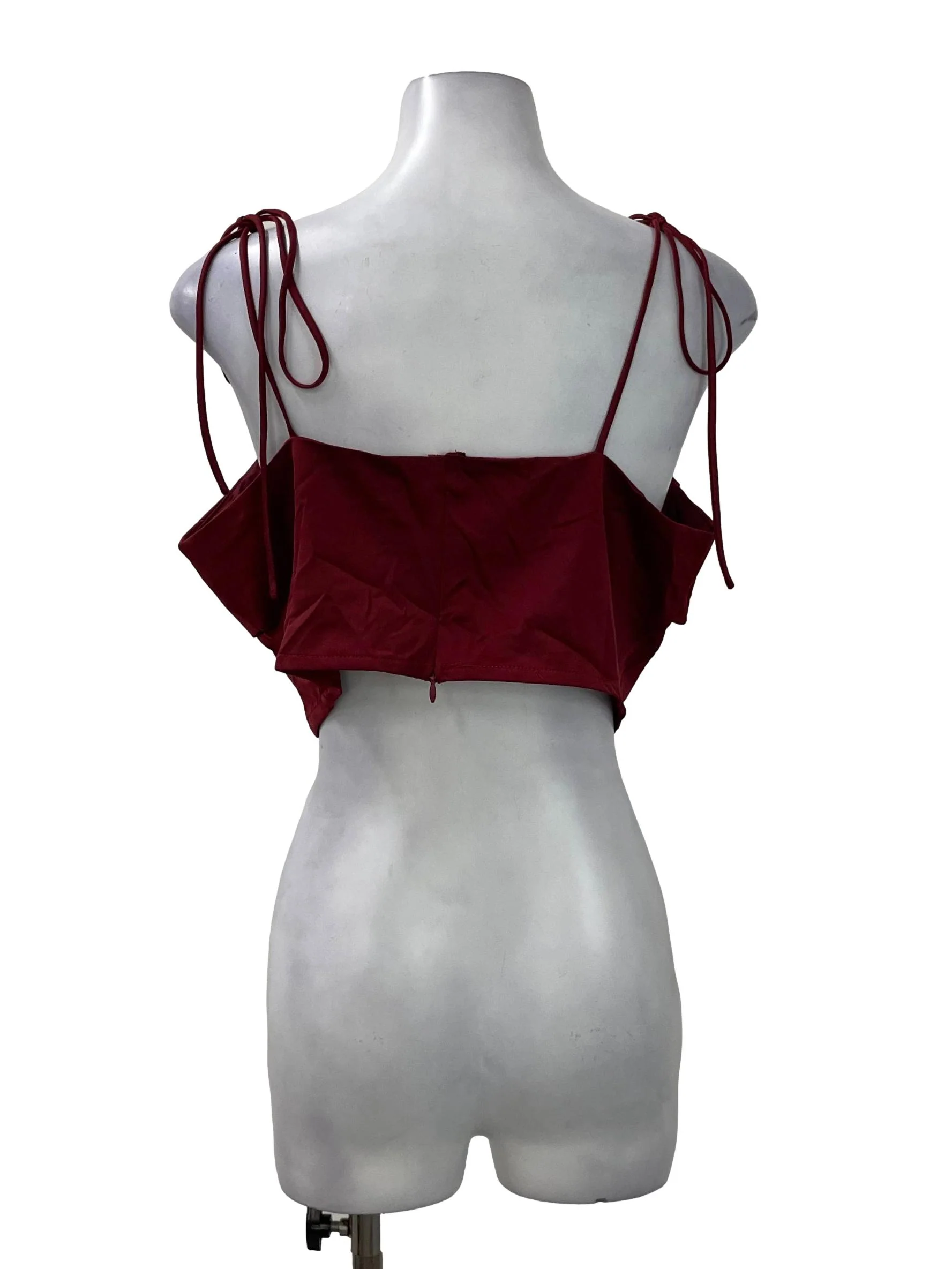 Red Ruched Tie Crop Top - Image 2